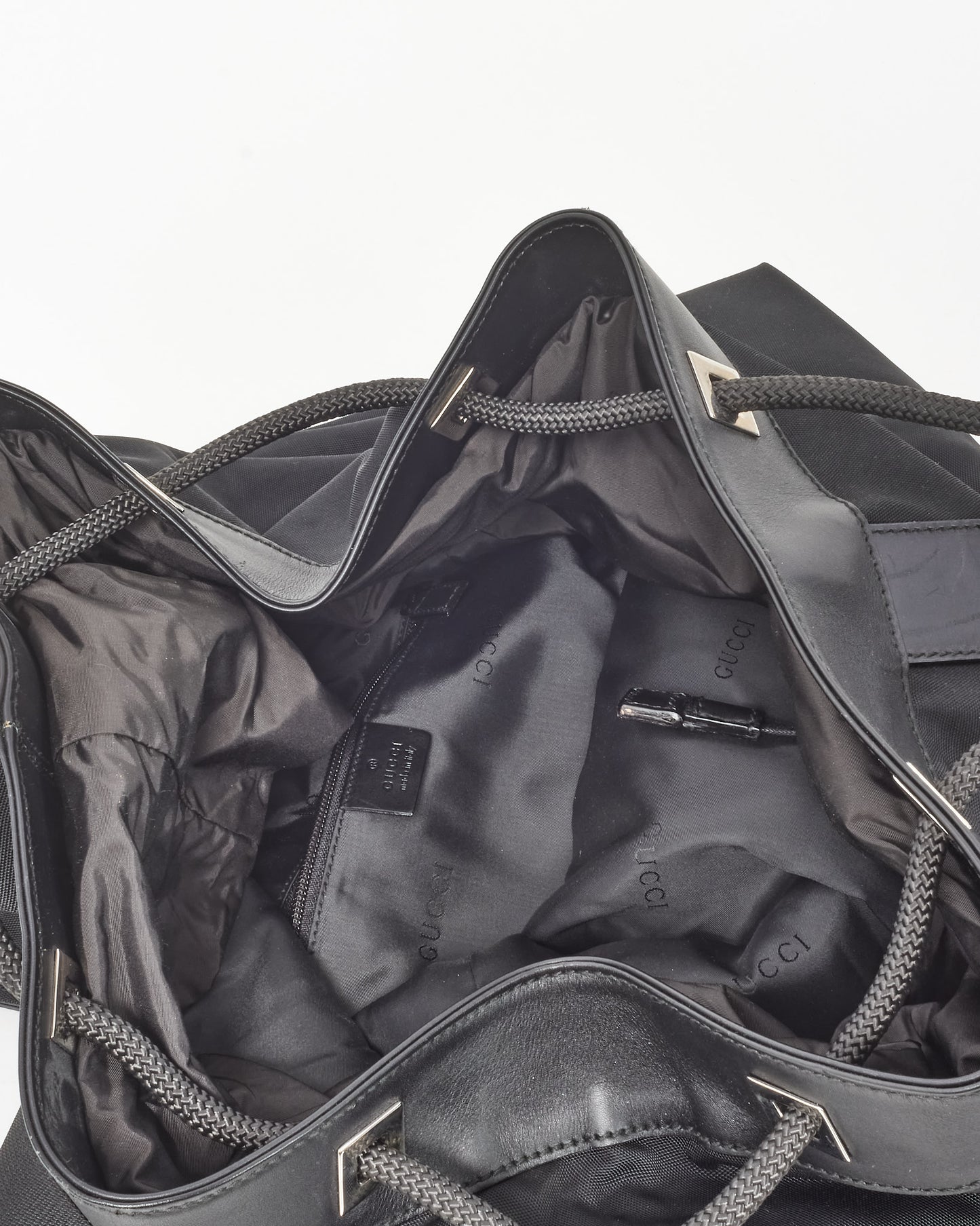 Gucci Vintage Black Canvas Sling Drawstring Backpack