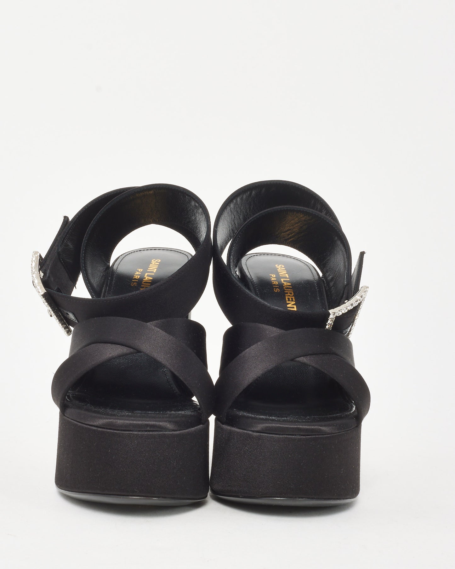 Saint Laurent Black Satin Crepe Bianca Platform Sandals - 35