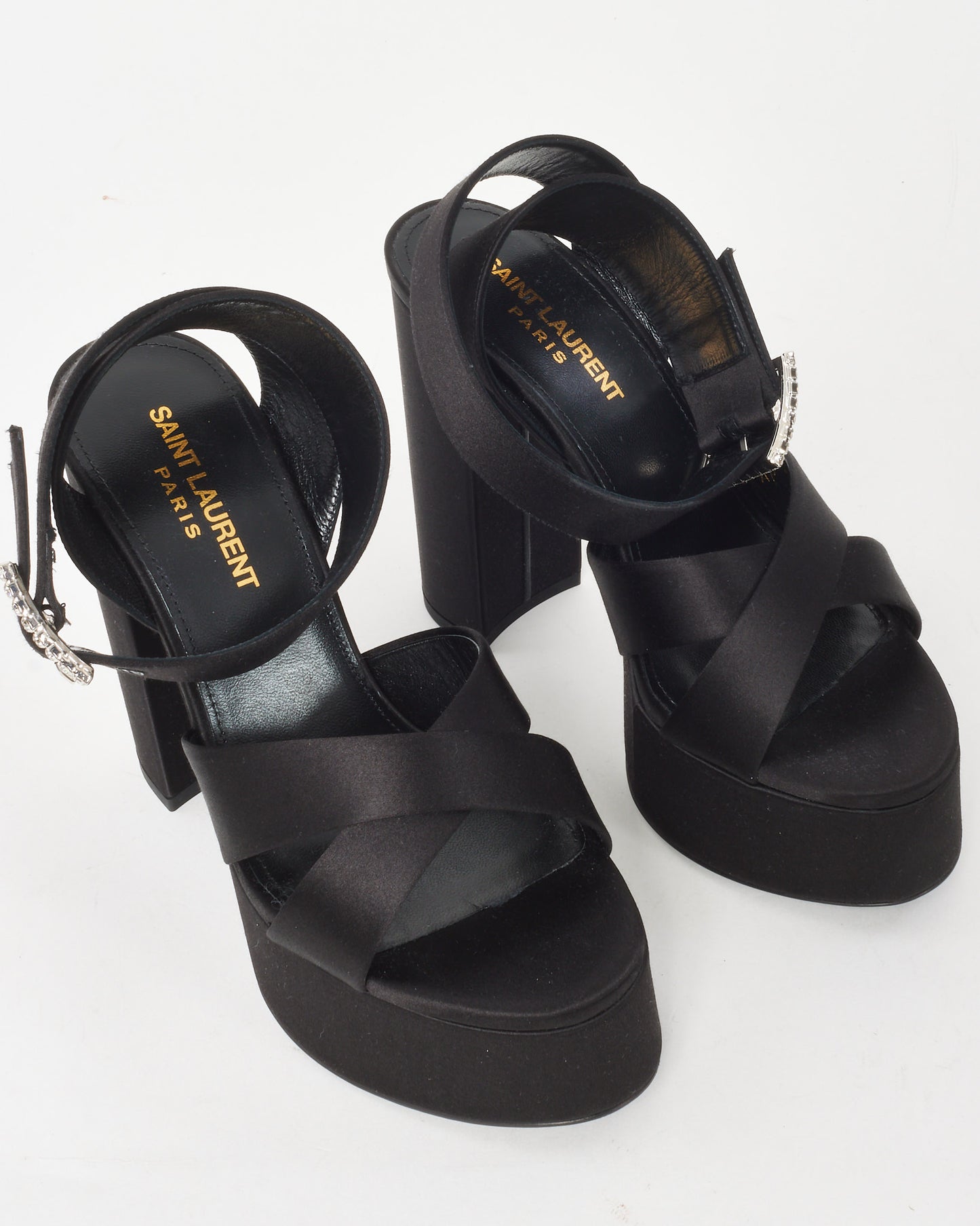 Saint Laurent Black Satin Crepe Bianca Platform Sandals - 35