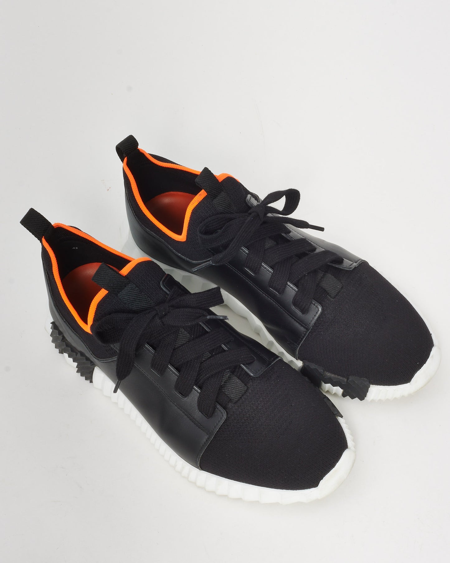 Hermès Men's Black Leather and Suede Orange Trim Bouncing Sneakers - 43 MEN