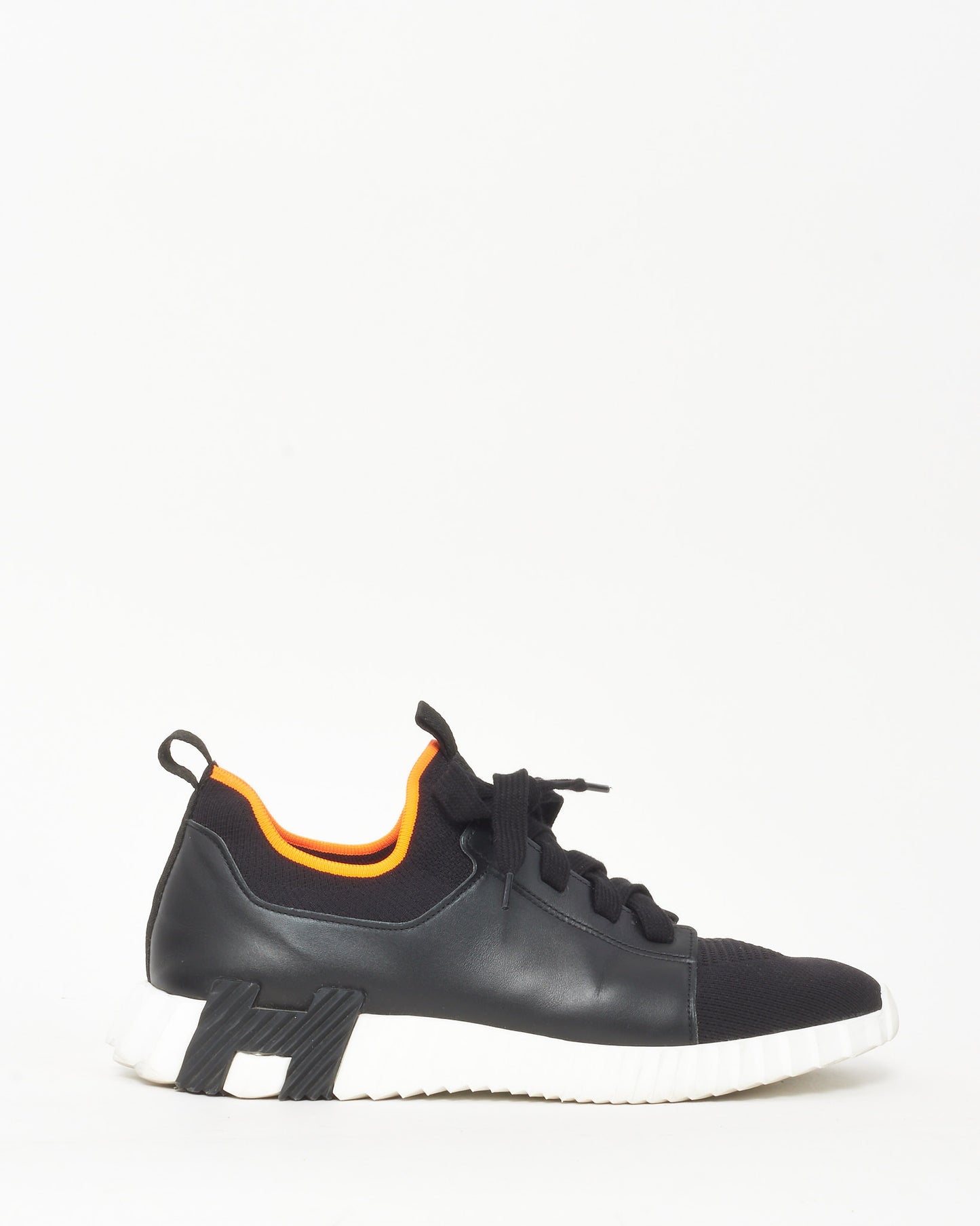 Hermès Men's Black Leather and Suede Orange Trim Bouncing Sneakers - 43 MEN