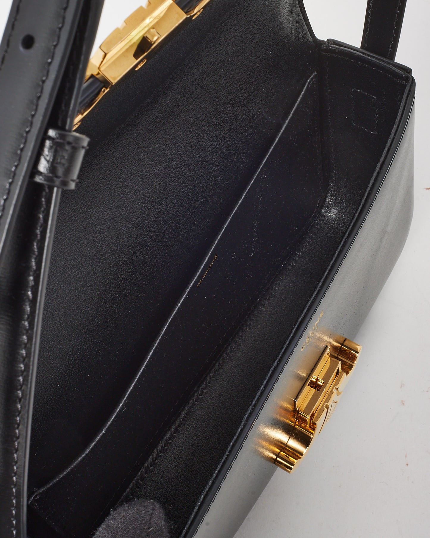 Celine Black Shiny Calfskin Leather Triomphe Claude Shoulder Bag