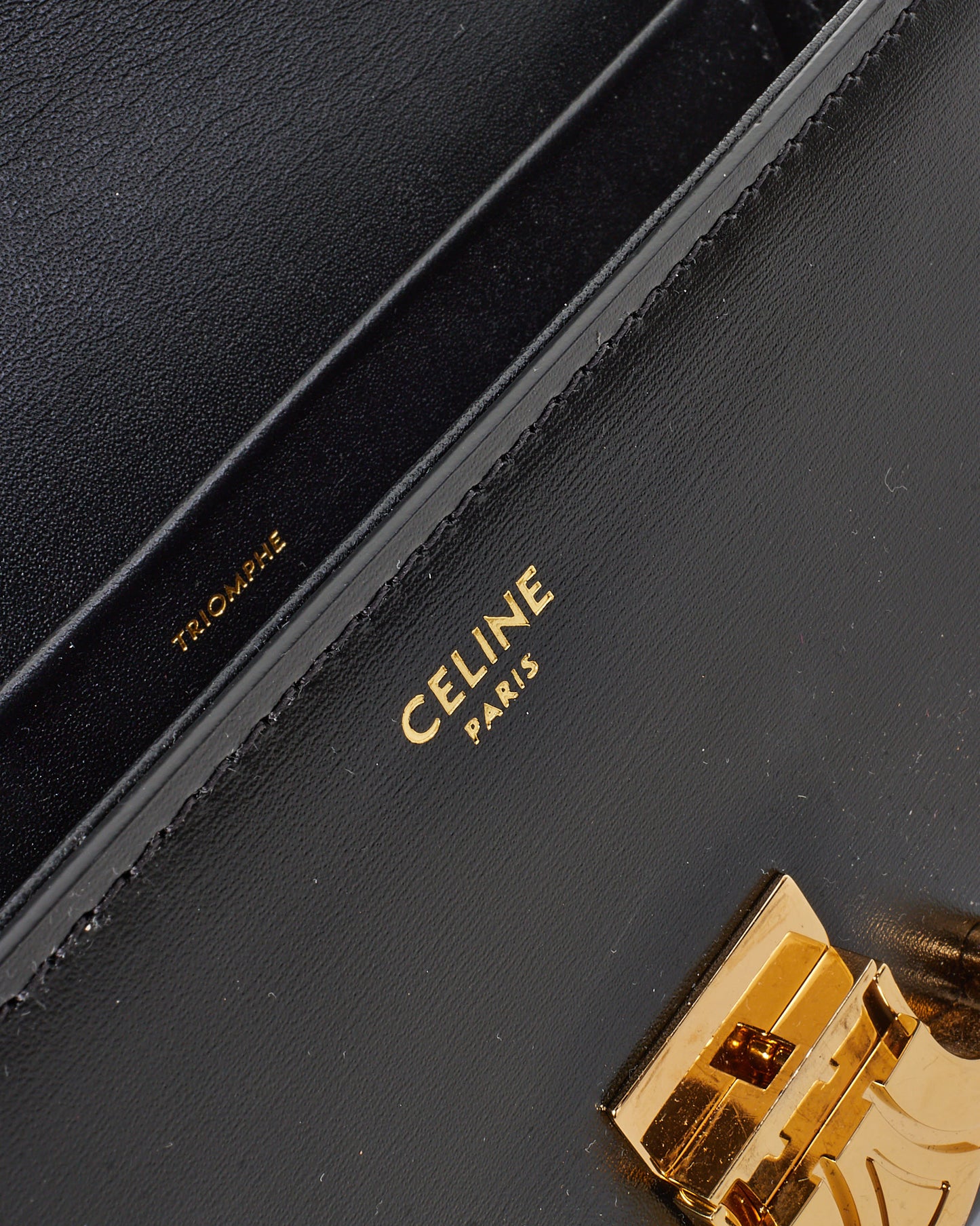 Celine Black Shiny Calfskin Leather Triomphe Claude Shoulder Bag