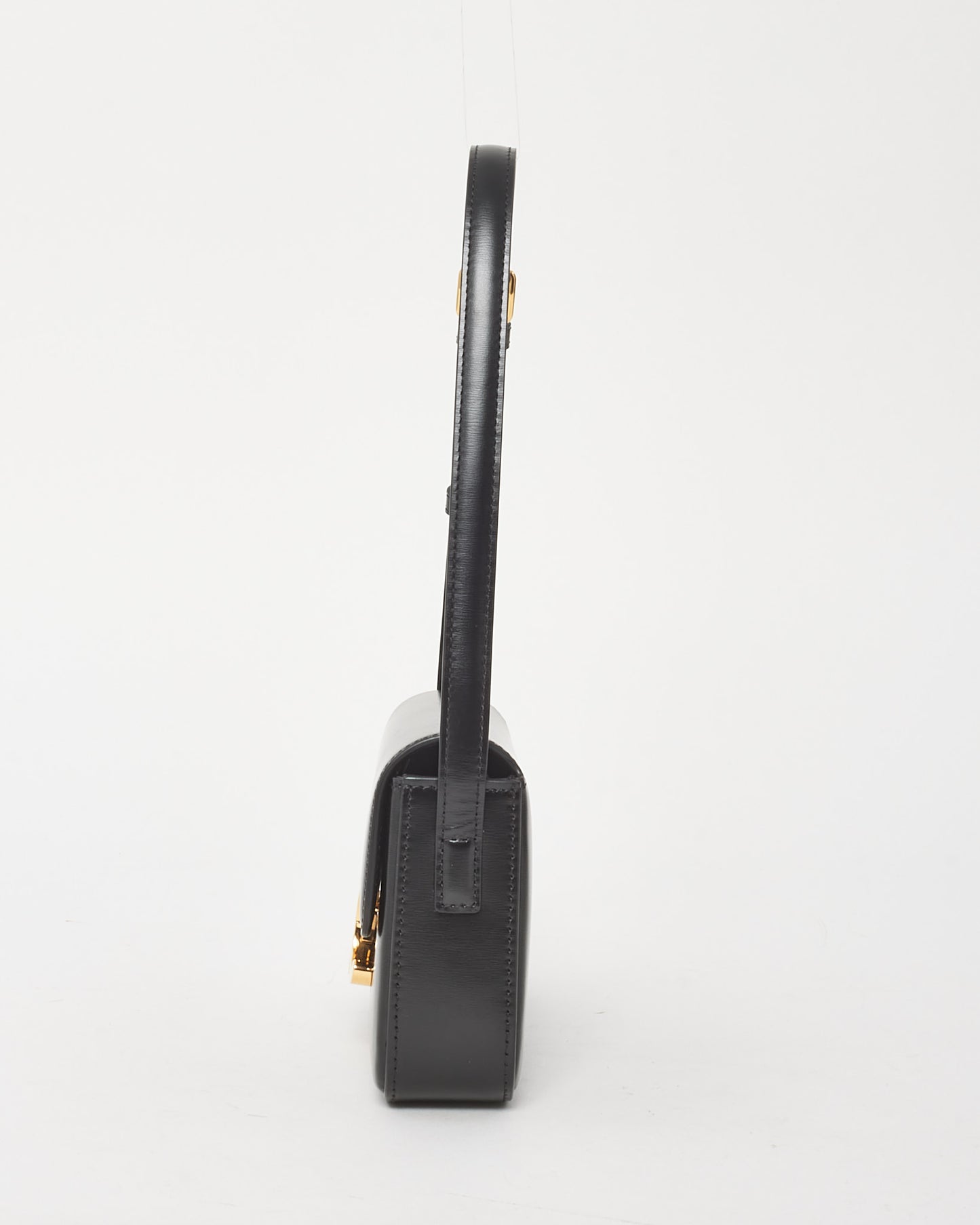 Celine Black Shiny Calfskin Leather Triomphe Claude Shoulder Bag