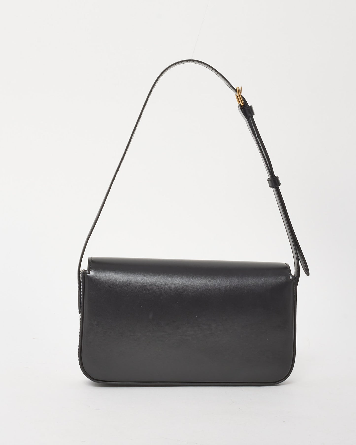 Celine Black Shiny Calfskin Leather Triomphe Claude Shoulder Bag