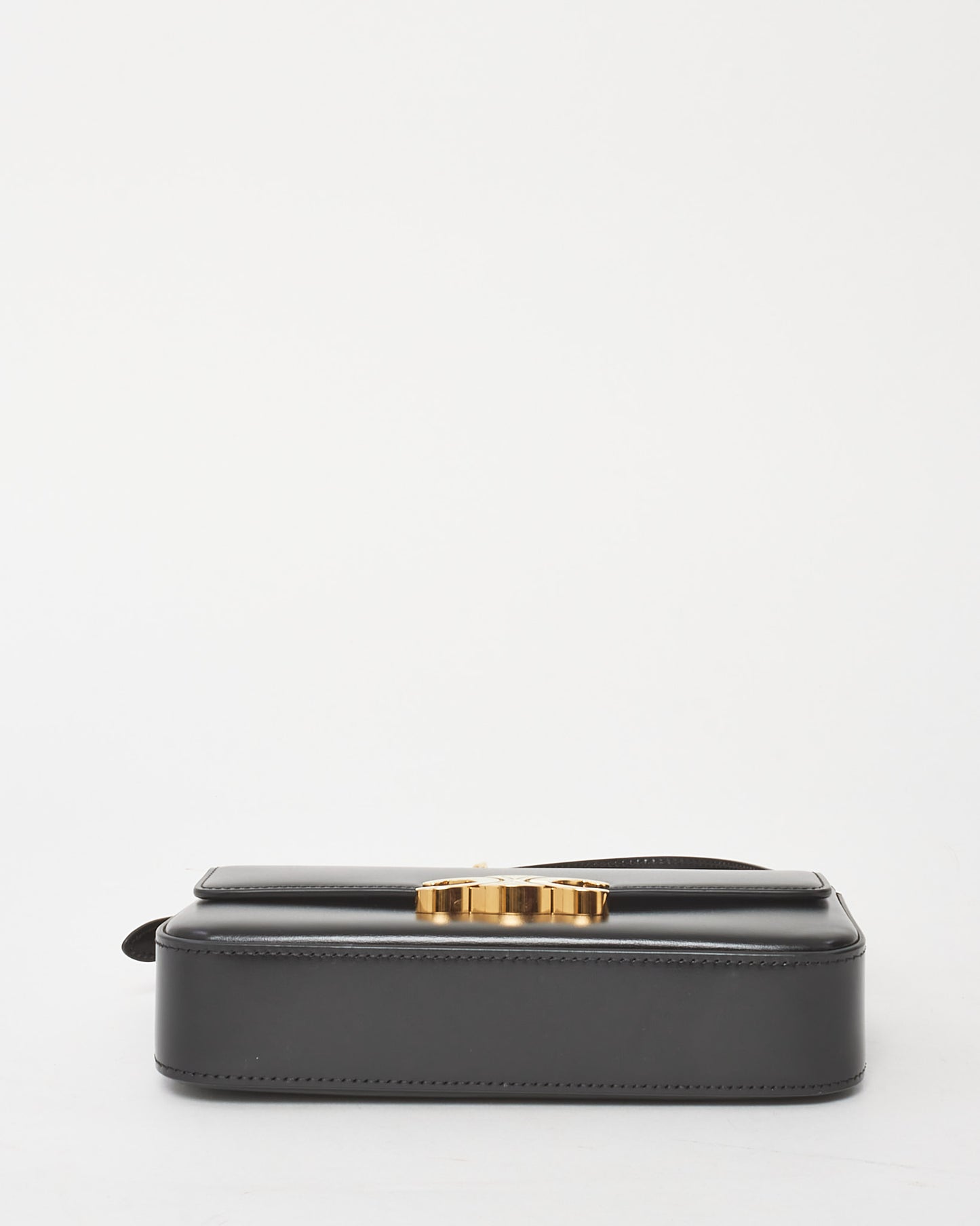 Celine Black Shiny Calfskin Leather Triomphe Claude Shoulder Bag