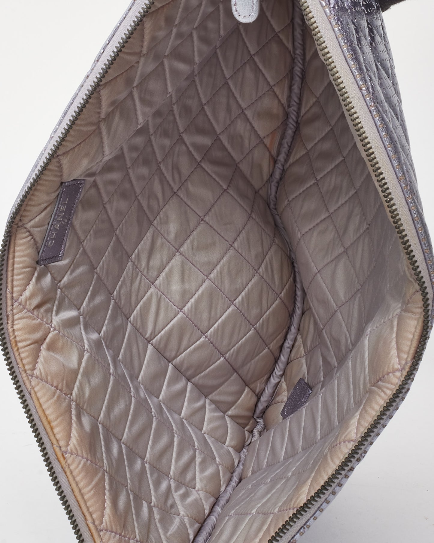 Chanel Metallic Lilac Quilted Perforated Leather Medium O Case Pouch