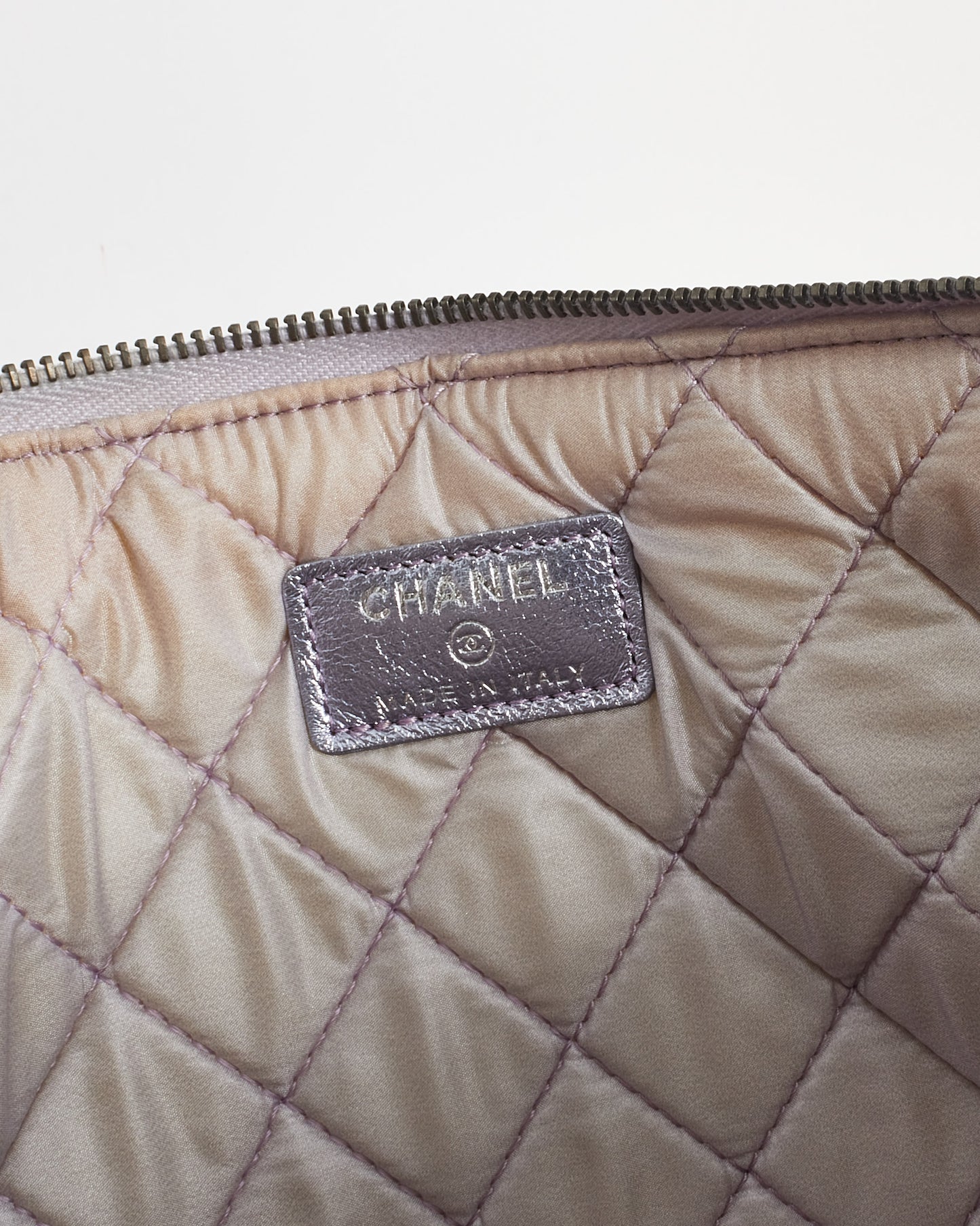 Chanel Metallic Lilac Quilted Perforated Leather Medium O Case Pouch