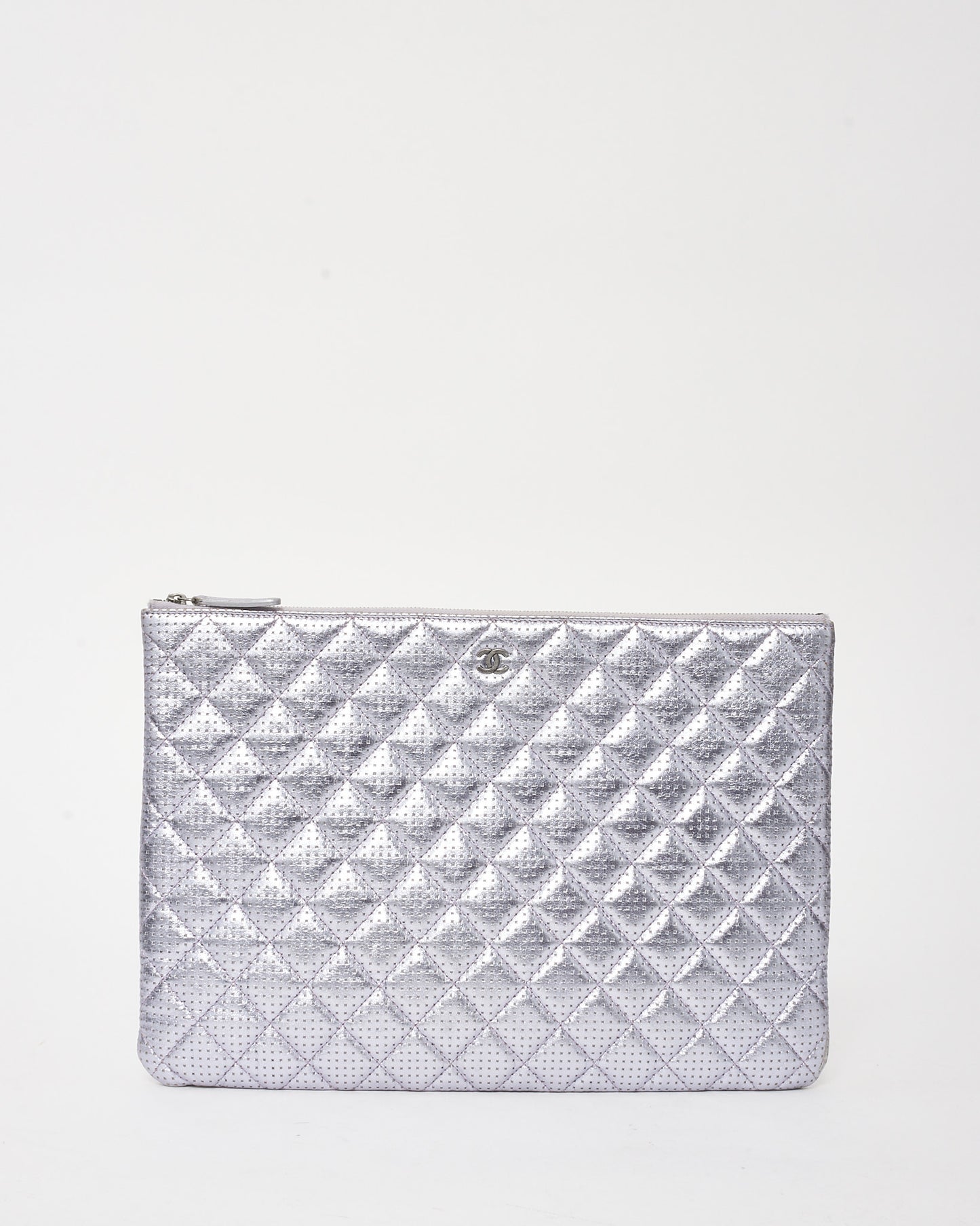 Chanel Metallic Lilac Quilted Perforated Leather Medium O Case Pouch