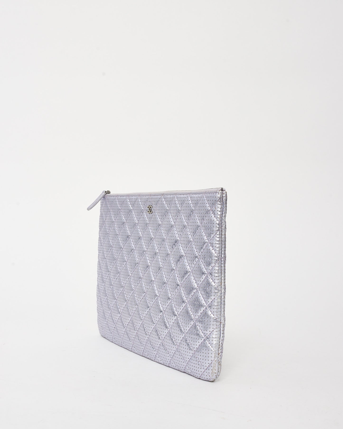 Chanel Metallic Lilac Quilted Perforated Leather Medium O Case Pouch