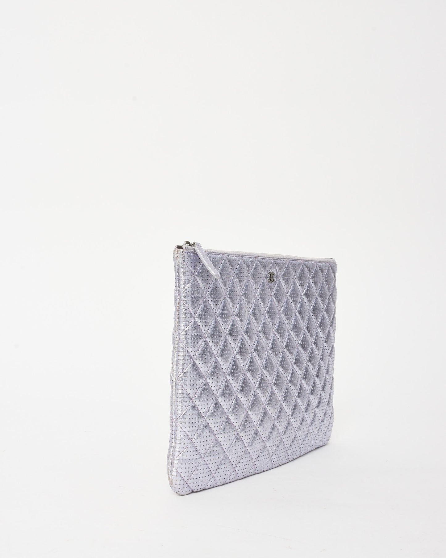 Chanel Metallic Lilac Quilted Perforated Leather Medium O Case Pouch