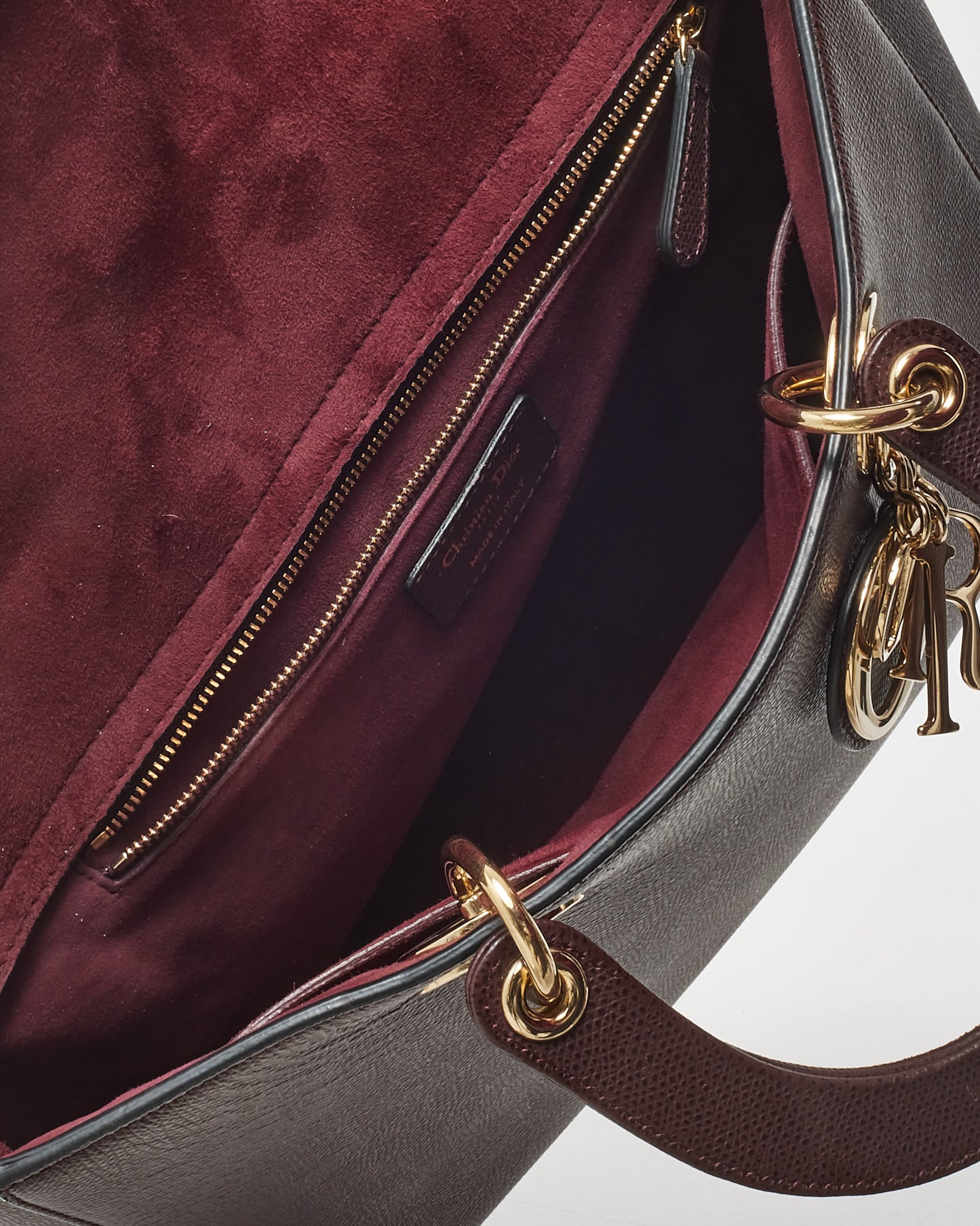 Dior Burgundy Grained Calfskin Leather Large Lady Dior Bag GHW with NO STRAP