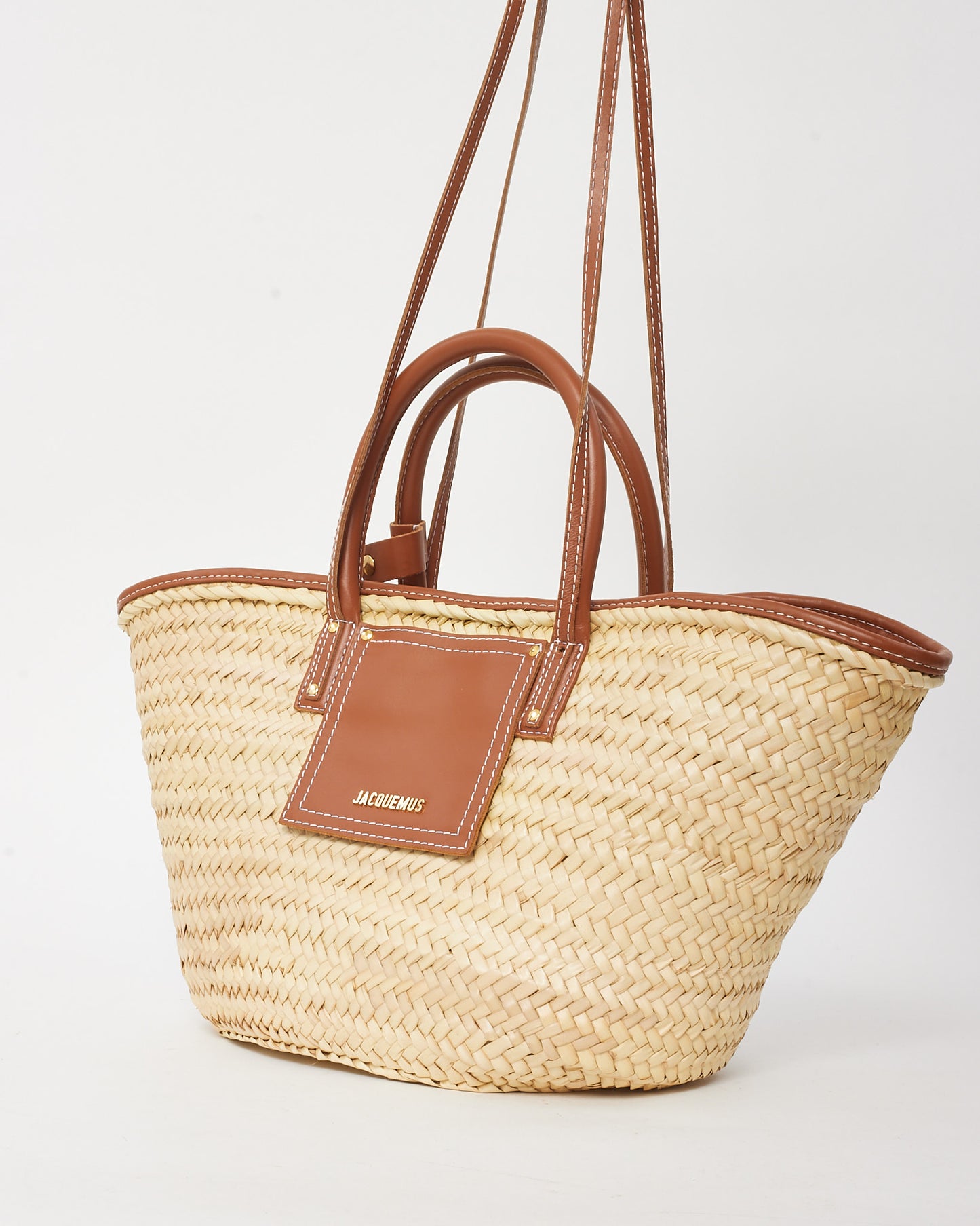 Jacquemus Light Brown Leather and Straw The Soli Basket Bag