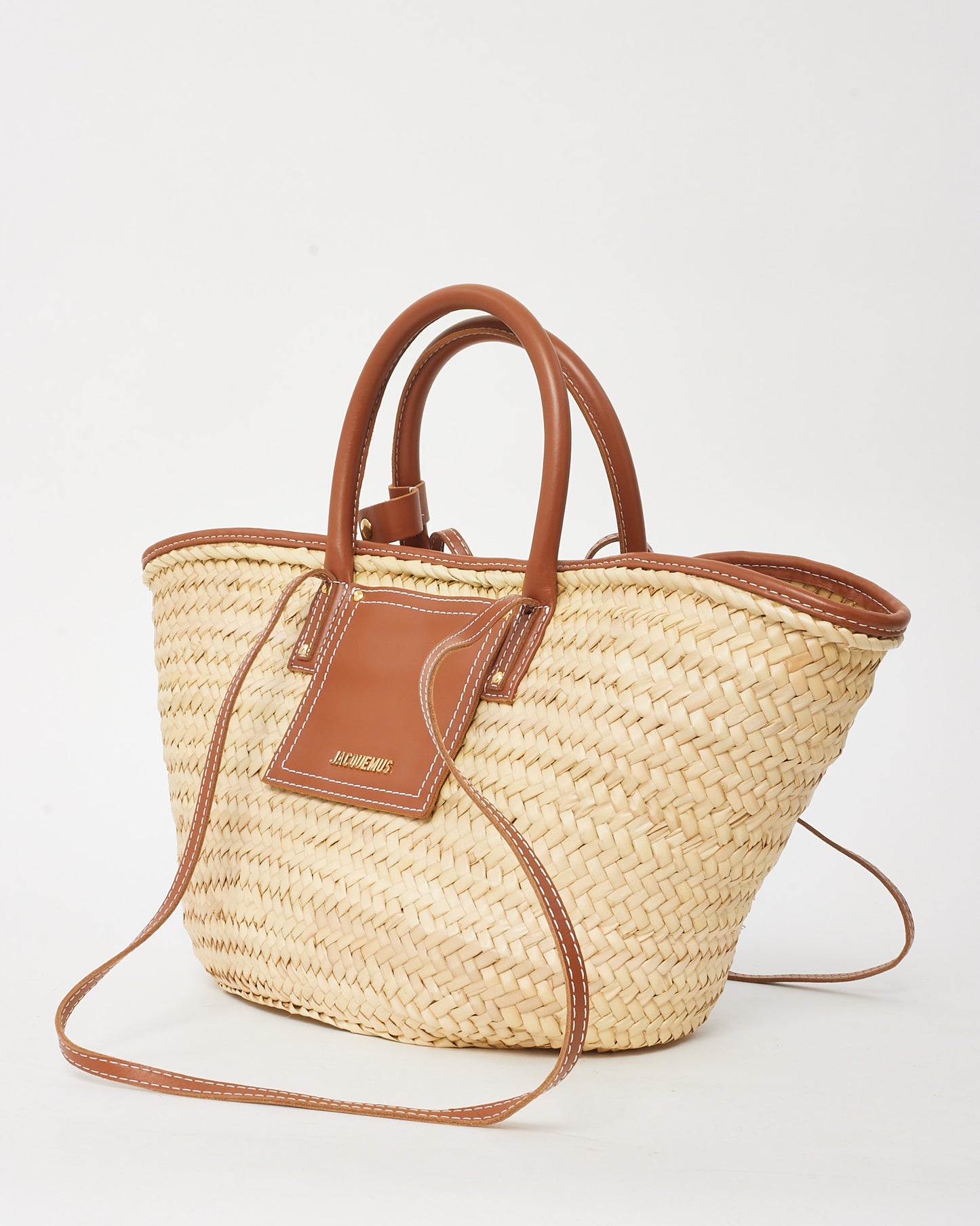 Jacquemus Light Brown Leather and Straw The Soli Basket Bag