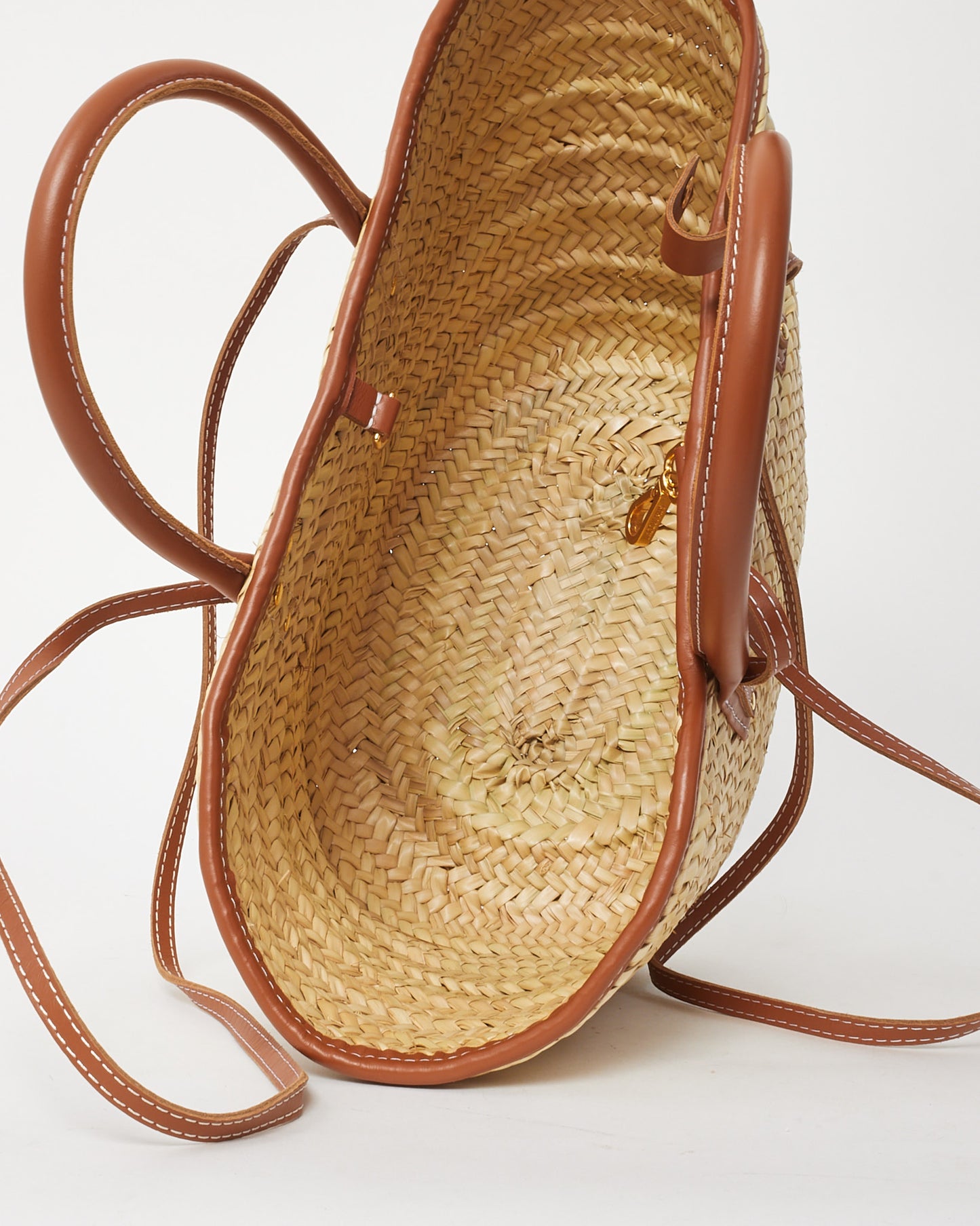 Jacquemus Light Brown Leather and Straw The Soli Basket Bag