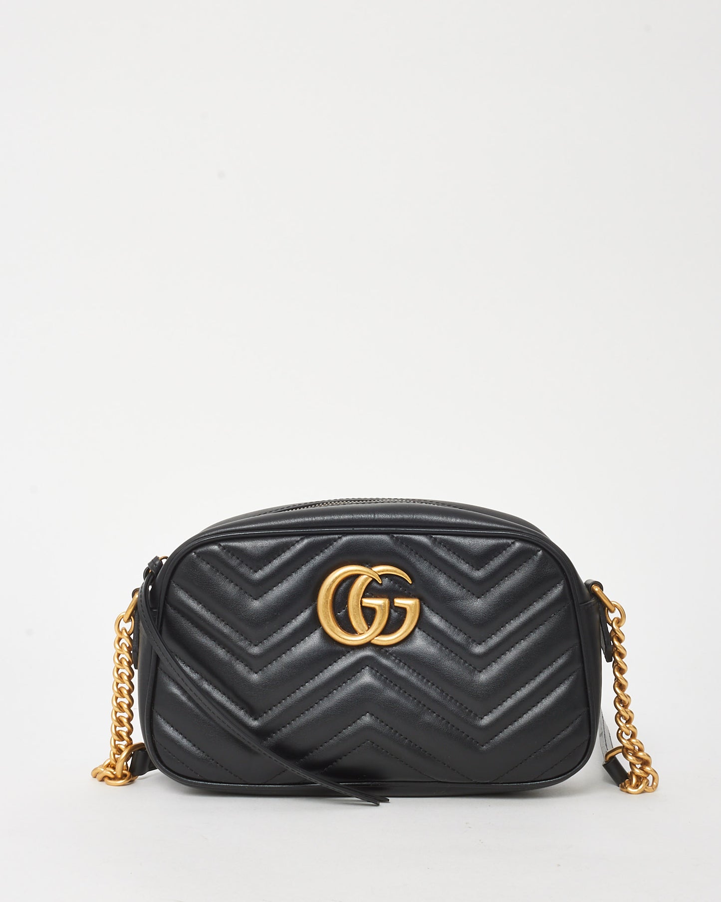 Gucci Black Matelassé Chevron Leather GG Marmont Small Camera Bag