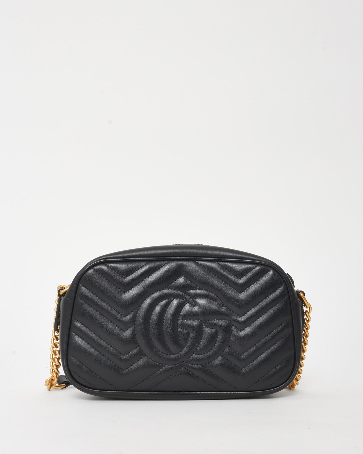 Gucci Black Matelassé Chevron Leather GG Marmont Small Camera Bag