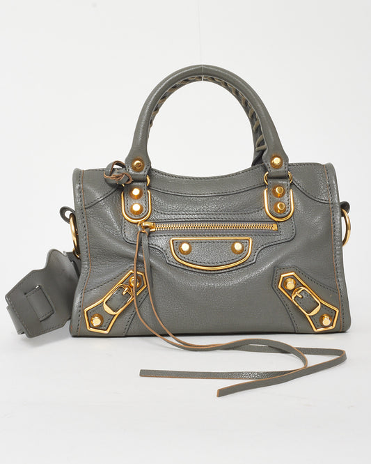 Balenciaga Grey Leather Metallic Edge Classic Mini City Bag