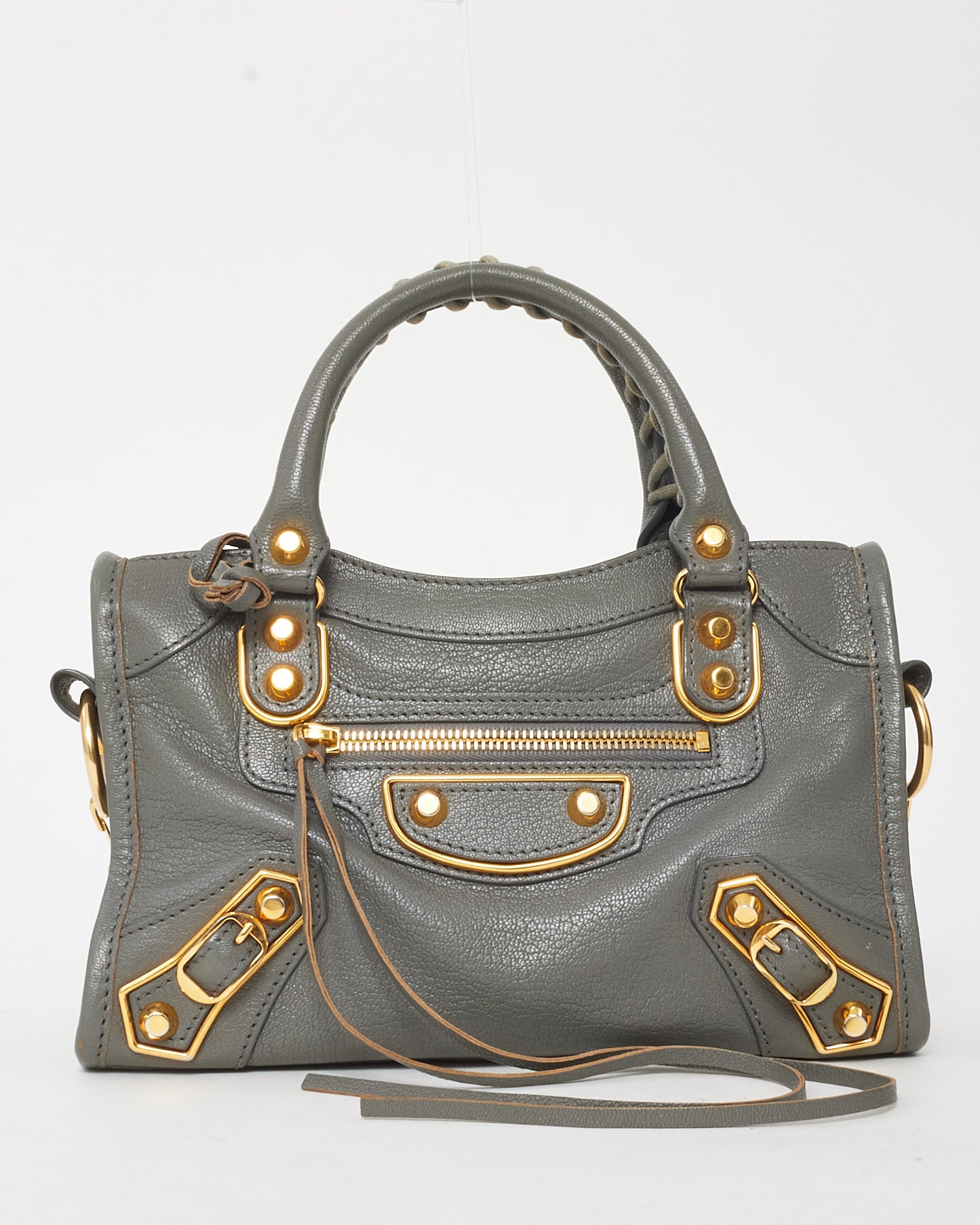 Balenciaga Grey Leather Metallic Edge Classic Mini City Bag