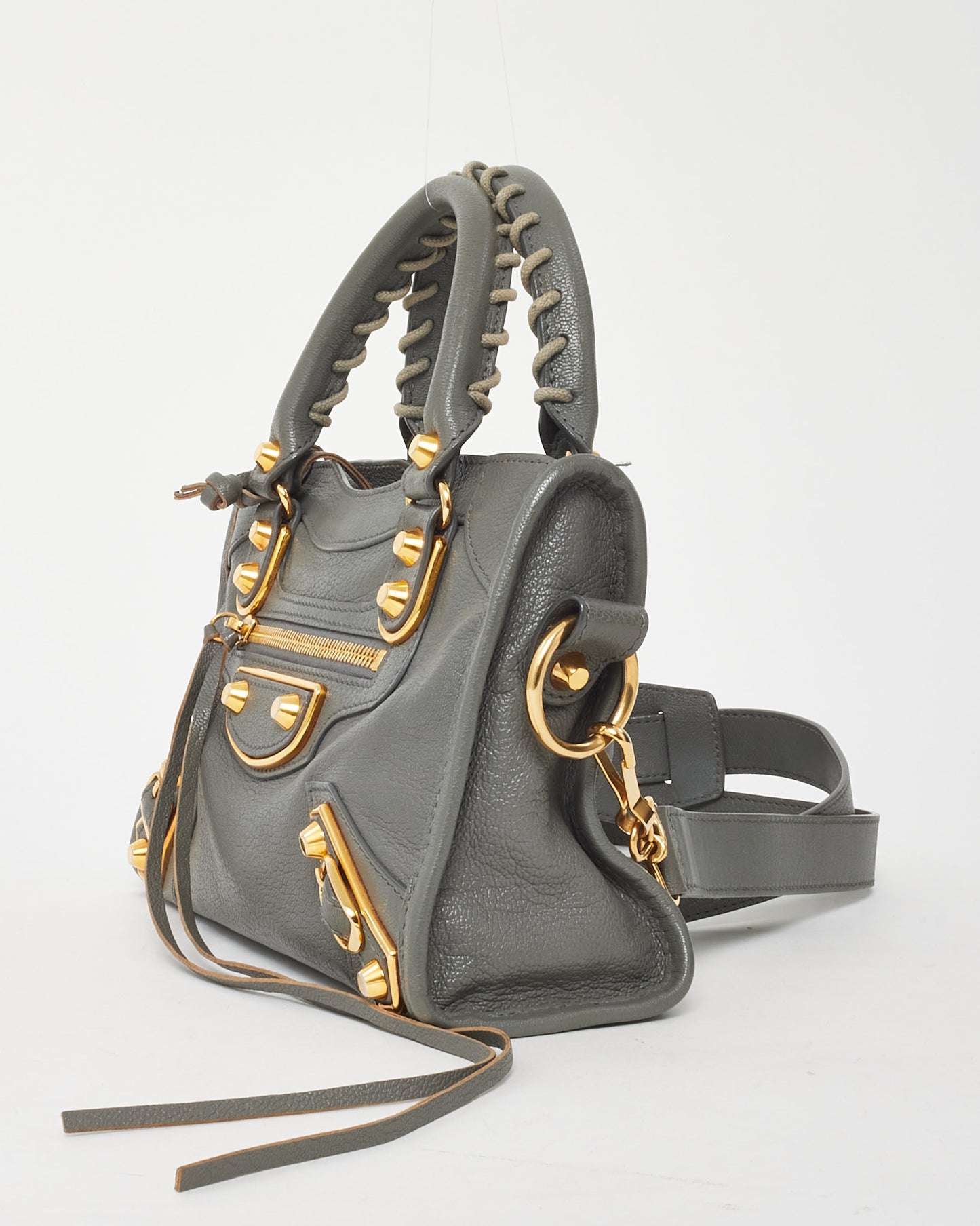 Balenciaga Grey Leather Metallic Edge Classic Mini City Bag