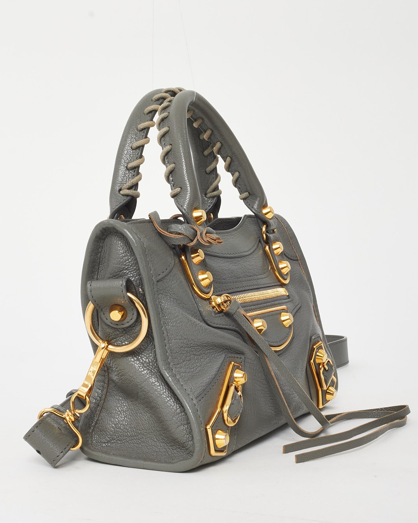 Balenciaga Grey Leather Metallic Edge Classic Mini City Bag
