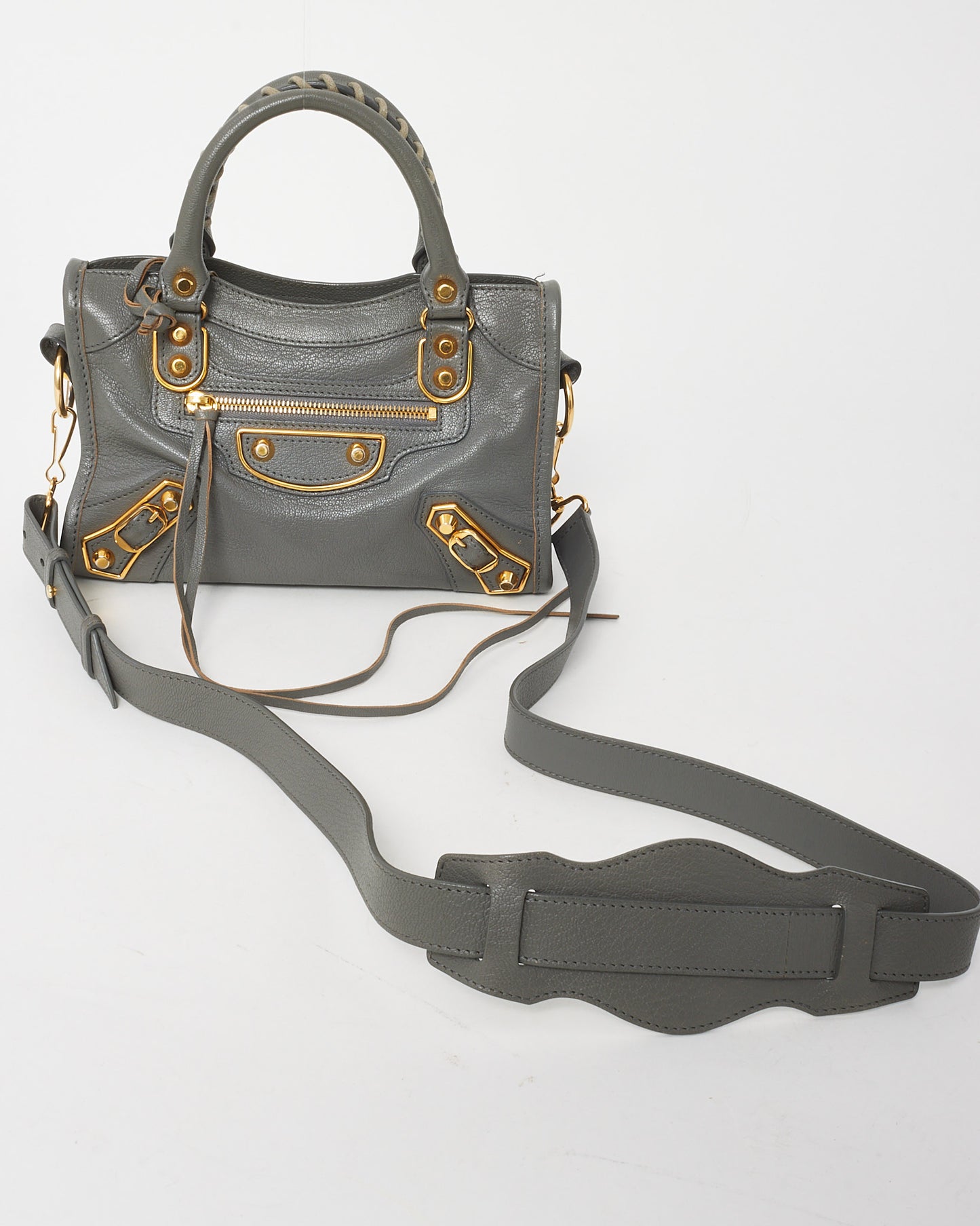 Balenciaga Grey Leather Metallic Edge Classic Mini City Bag