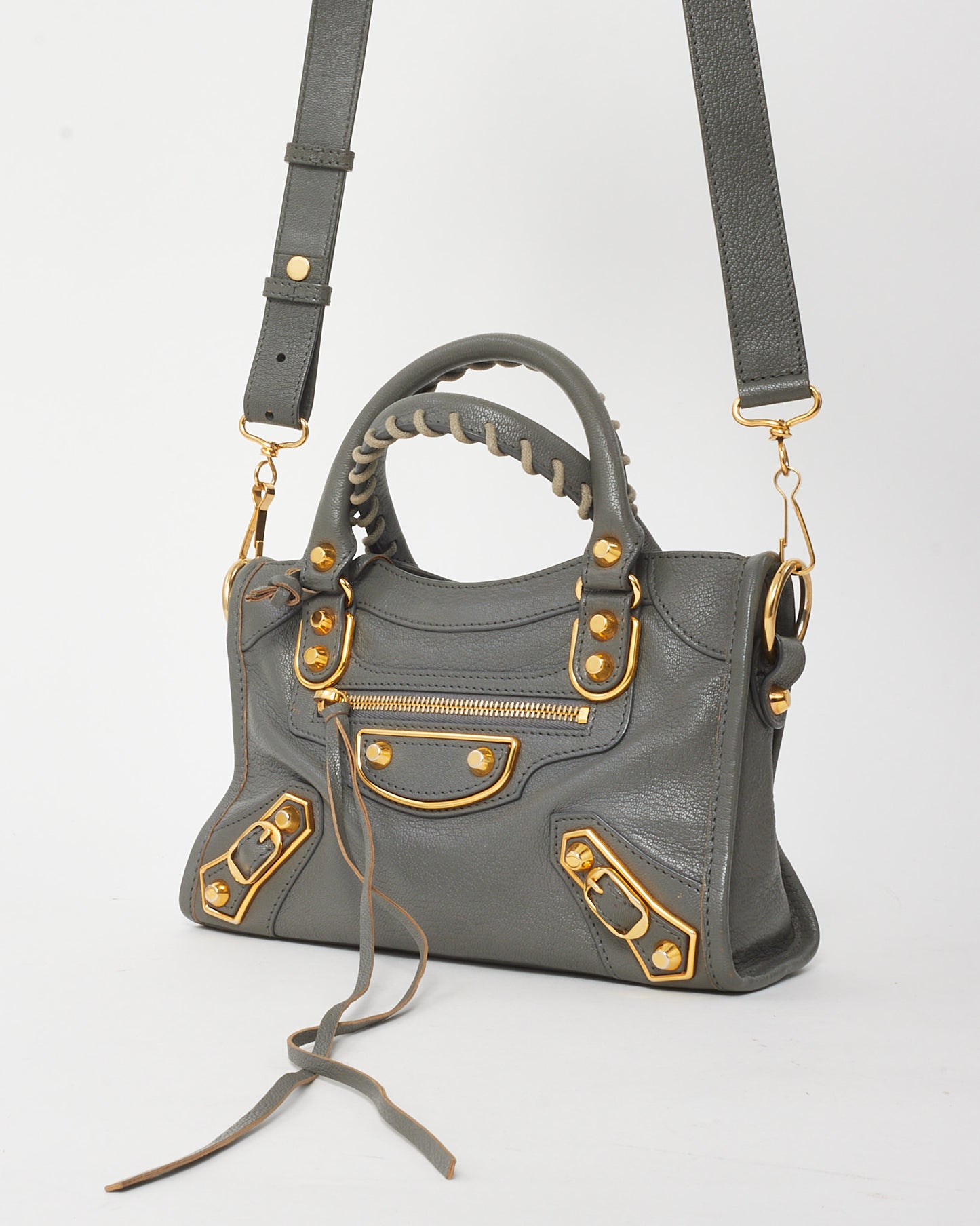 Balenciaga Grey Leather Metallic Edge Classic Mini City Bag