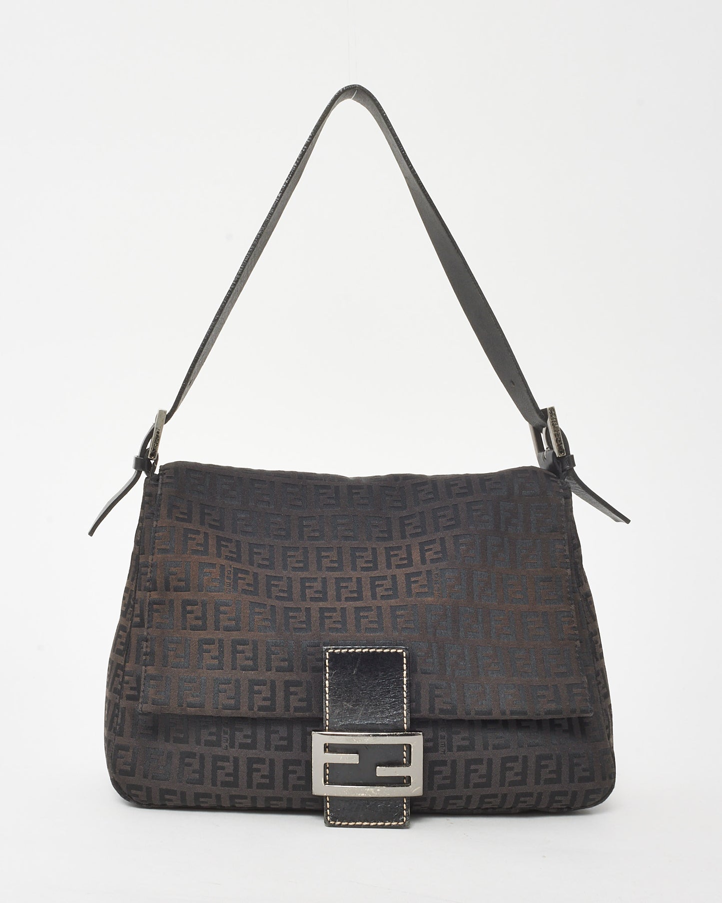 Fendi Dark Brown Zucchino Print Canvas Mamma Forever Baguette Shoulder Bag