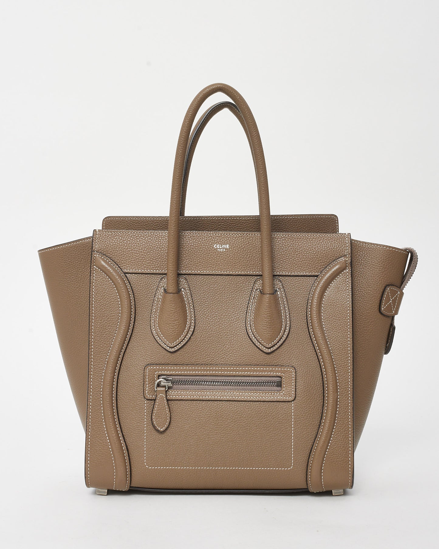 Celine Taupe Grained Leather Mini Luggage Tote Bag