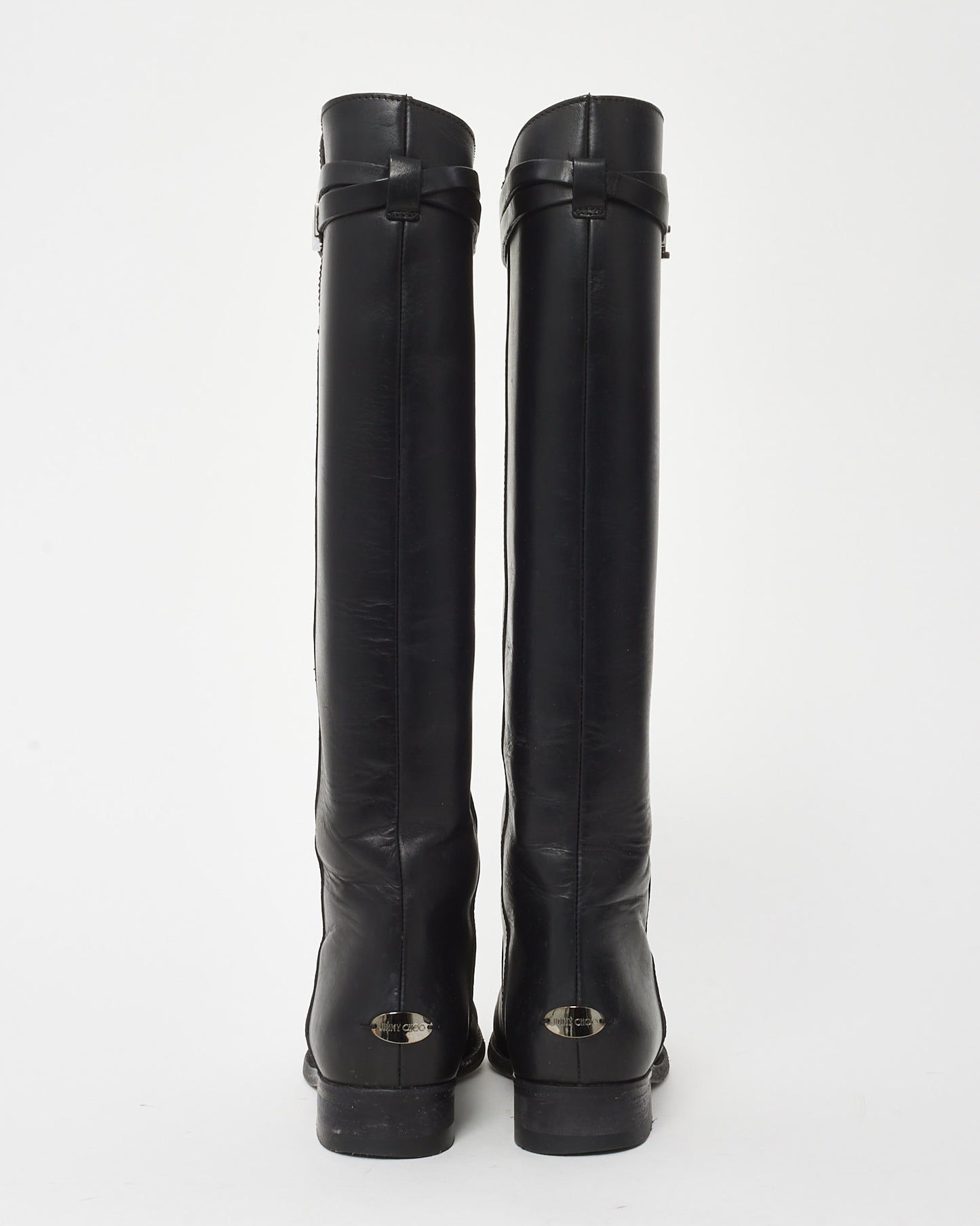 Jimmy Choo Black Leather Knee-High Buckle Hyson Riding Boots - 38.5