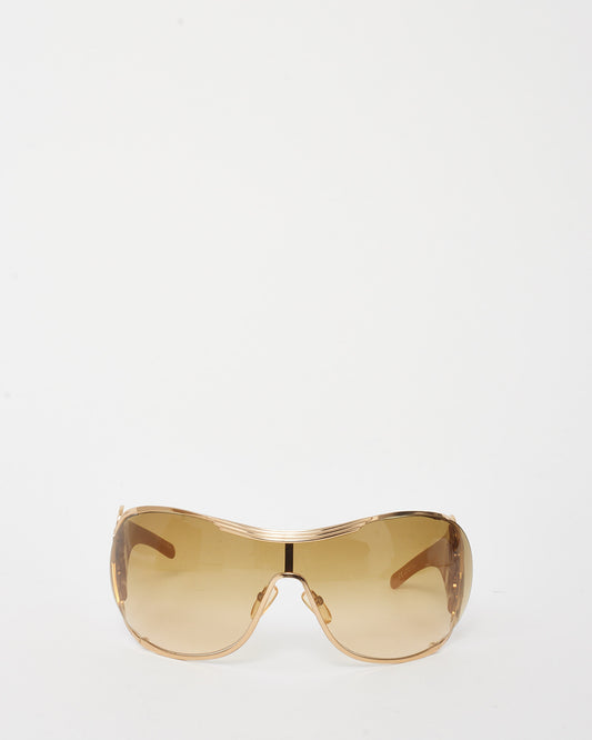 Dior Vintage Beige and Gold Diori Oversize Shield Sunglasses
