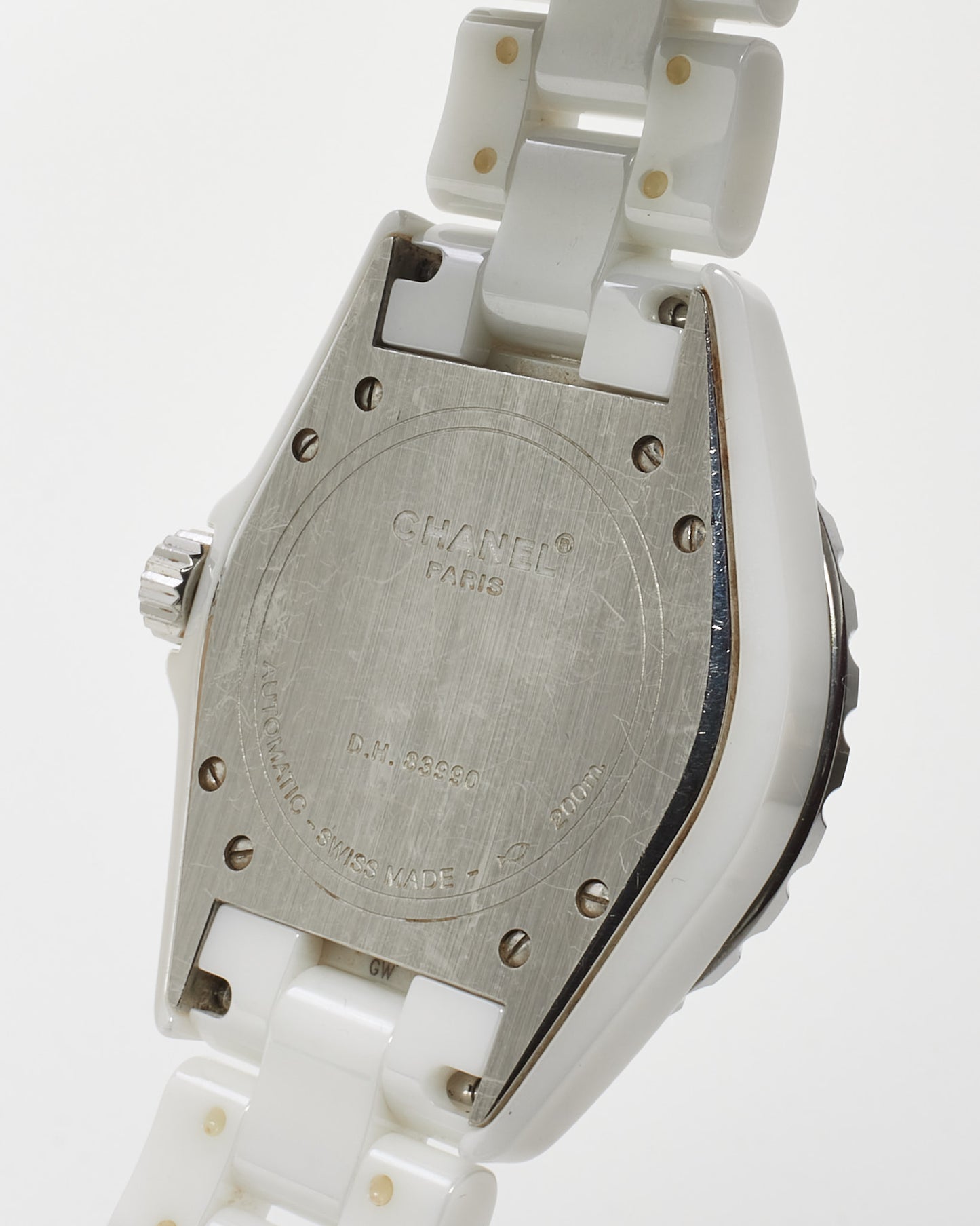 Chanel White Ceramic Diamond Bezel J12 Watch 38mm