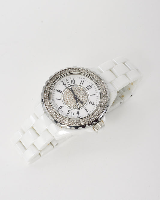 Chanel White Ceramic Diamond Bezel J12 Watch 38mm