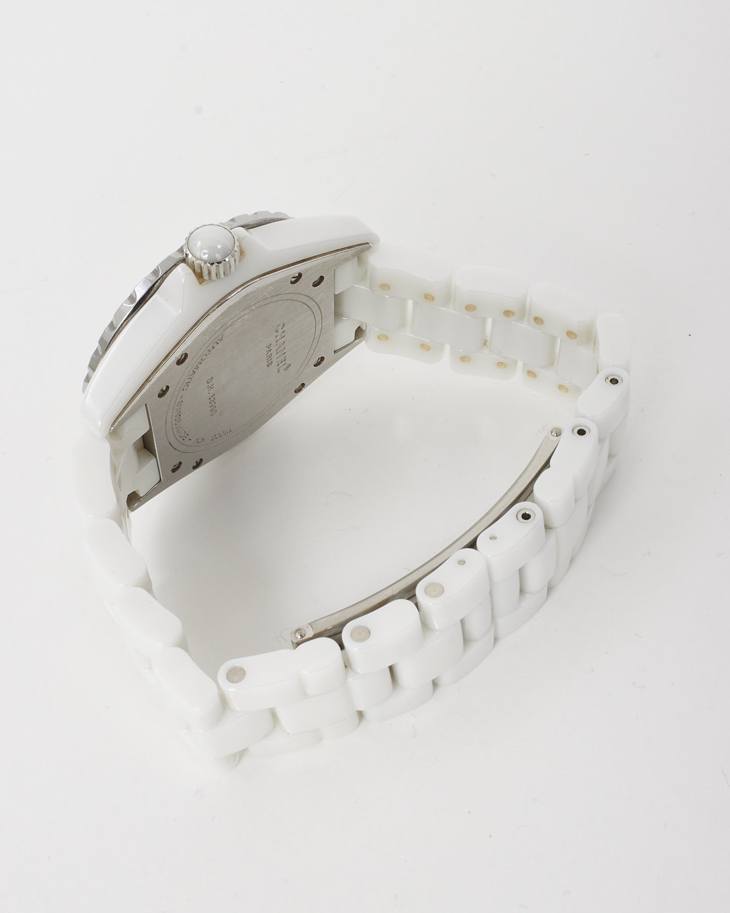 Chanel White Ceramic Diamond Bezel J12 Watch 38mm
