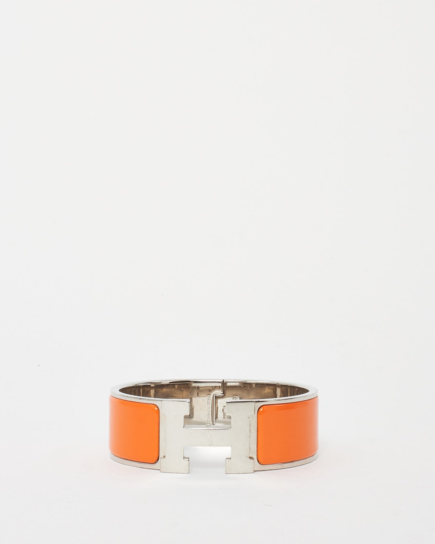 Hermès Silver and Orange Enamel Wide Clic Clac H Bracelet - PM