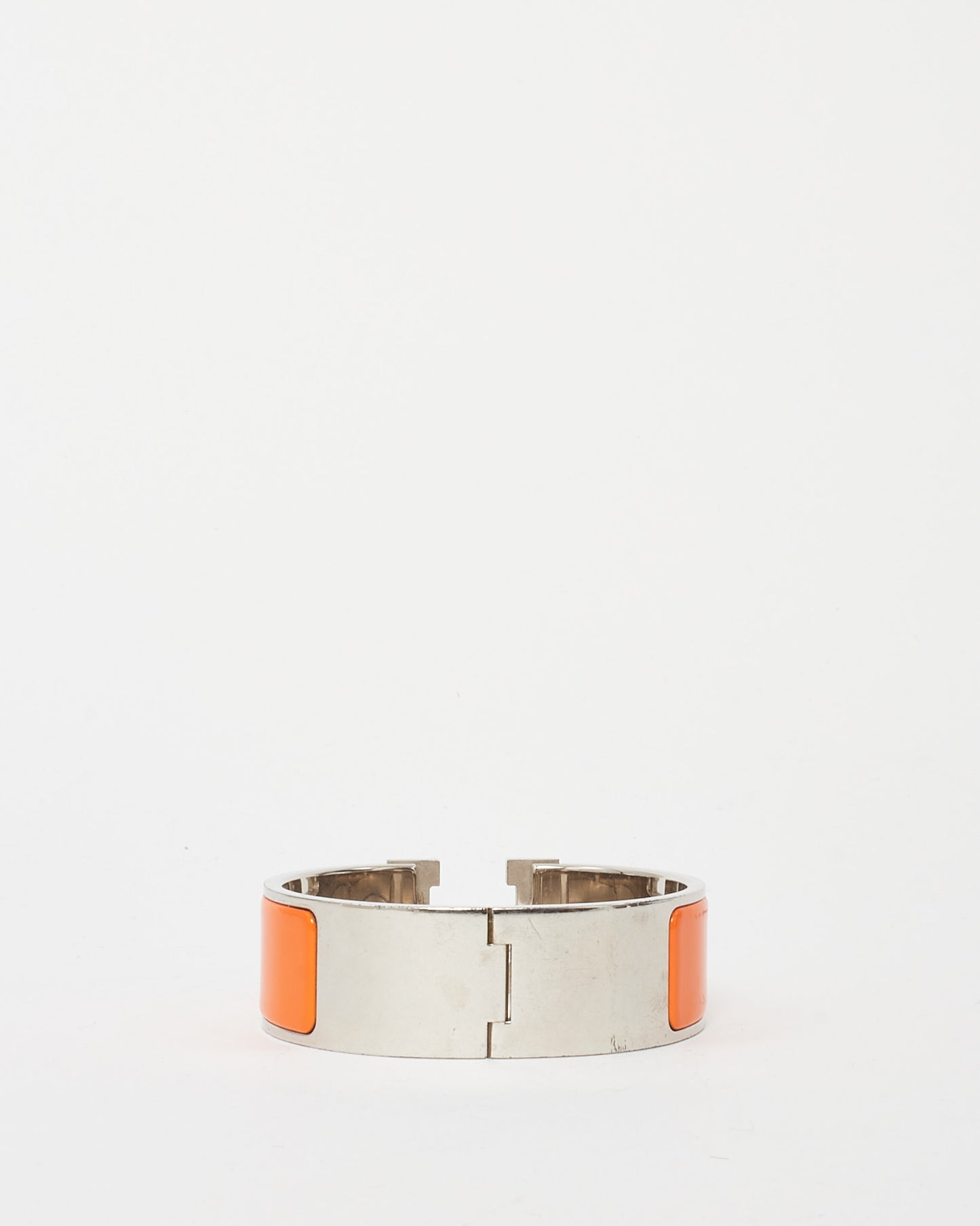 Hermès Silver and Orange Enamel Wide Clic Clac H Bracelet - PM