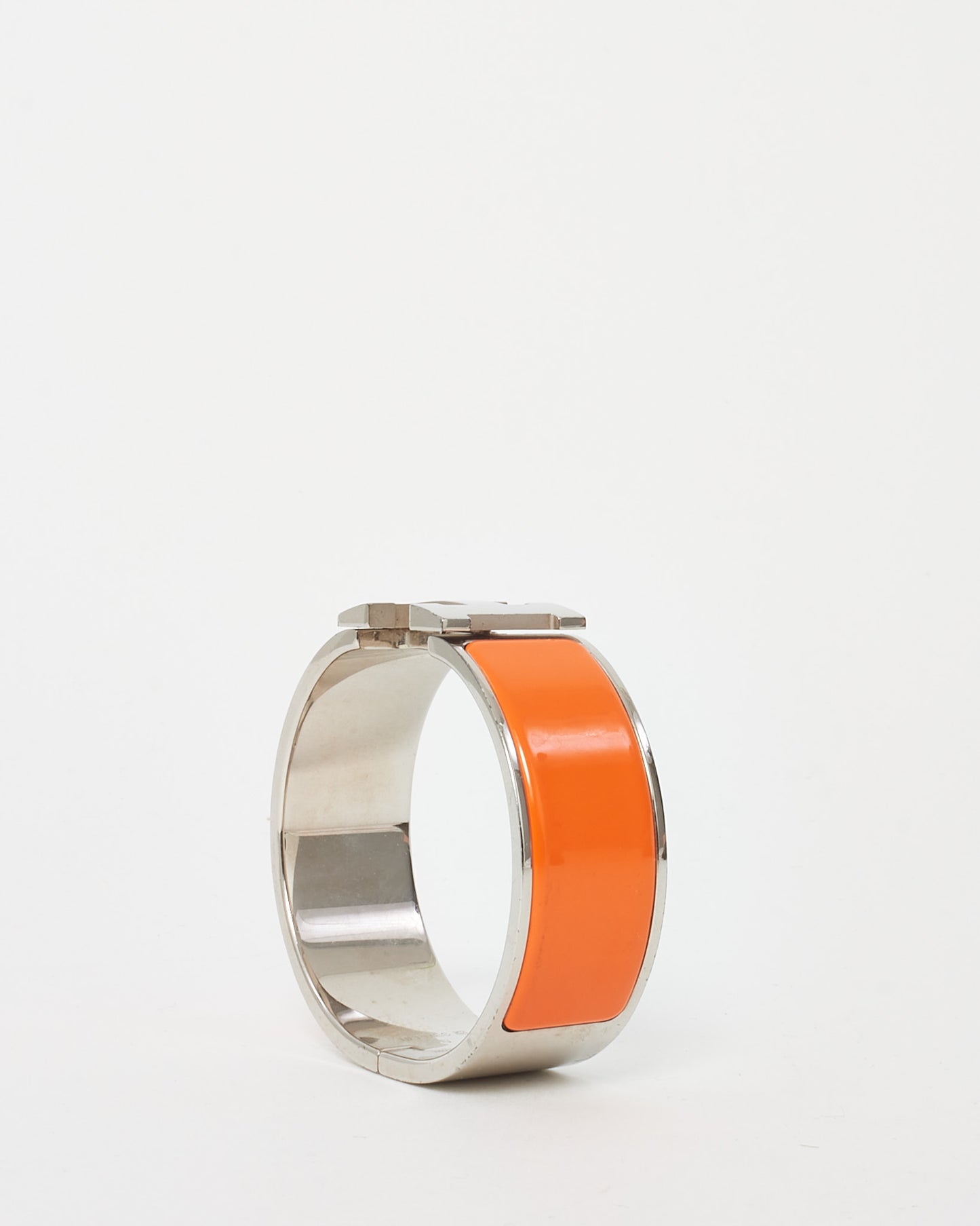 Hermès Silver and Orange Enamel Wide Clic Clac H Bracelet - PM