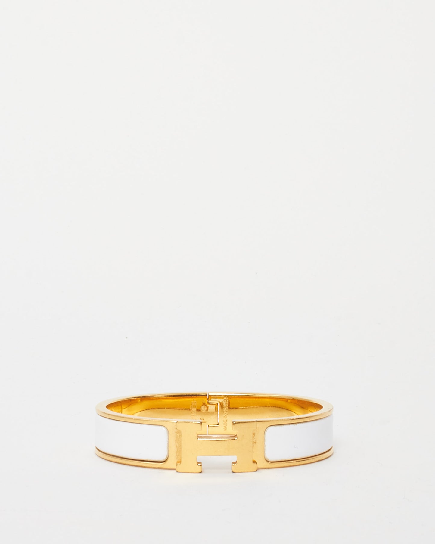 Hermès Gold and White Enamel H Clic Clac Bracelet - PM