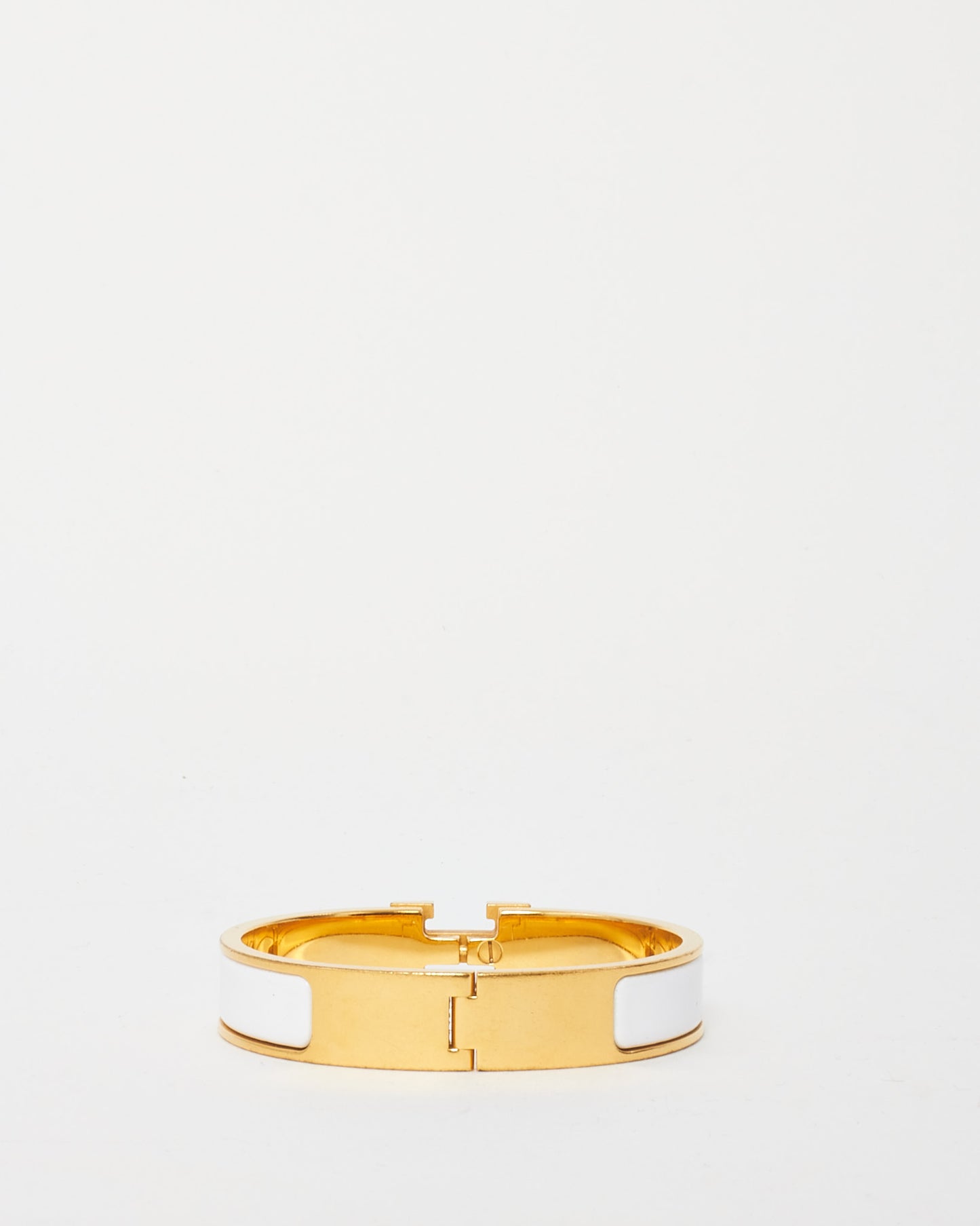 Hermès Gold and White Enamel H Clic Clac Bracelet - PM