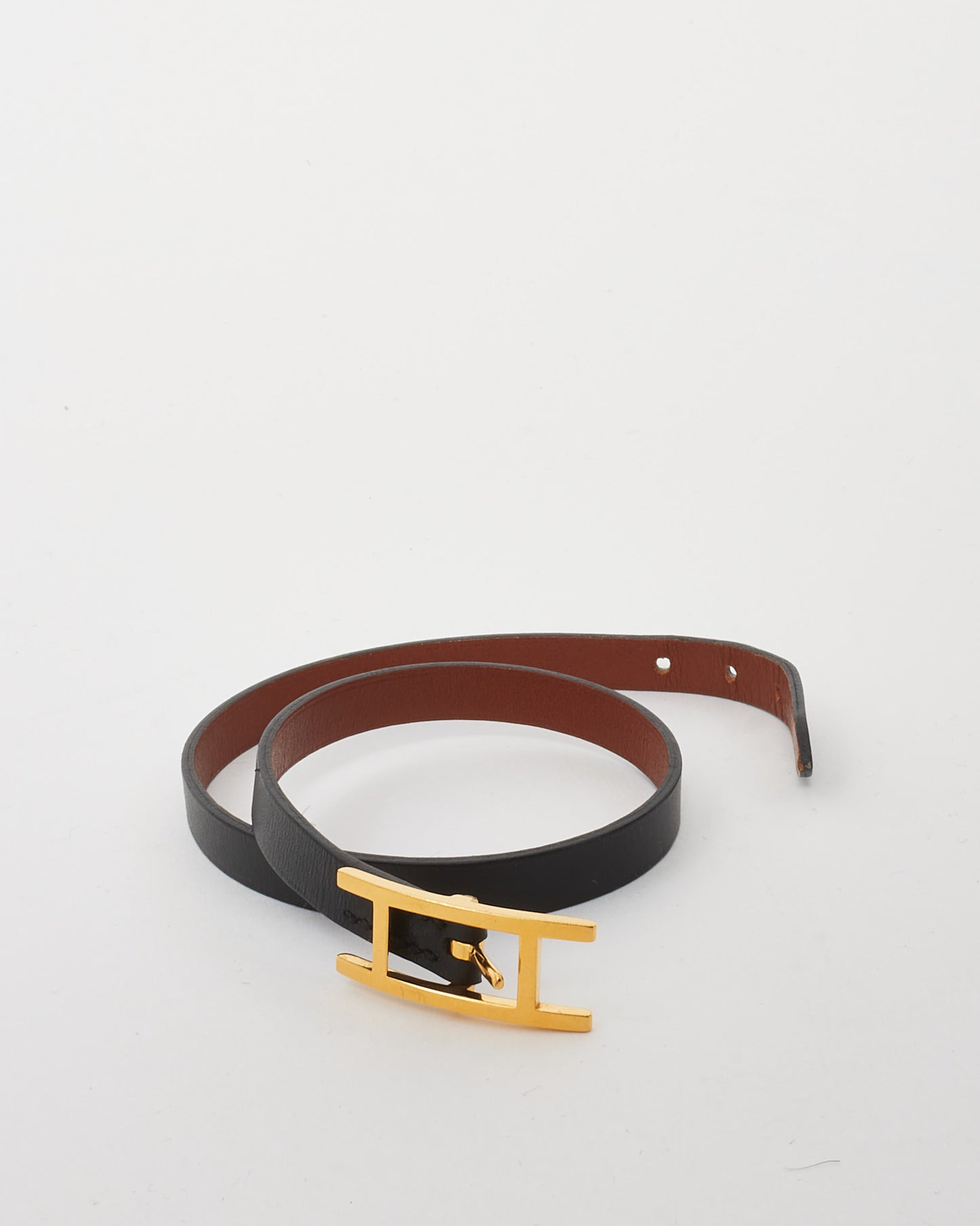 Hermès Black/Fauve Brown Leather GHW Behapi Double Tour Bracelet - T1/XS
