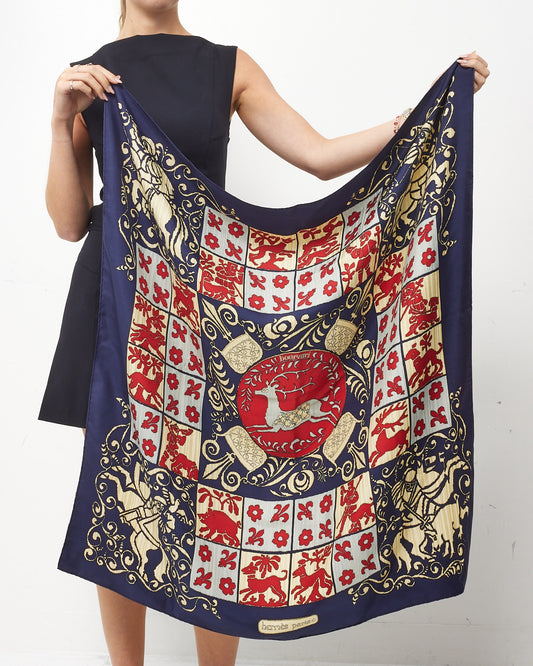 Hermès Vintage Navy/Red/White Multi "Hourvari" Silk Scarf