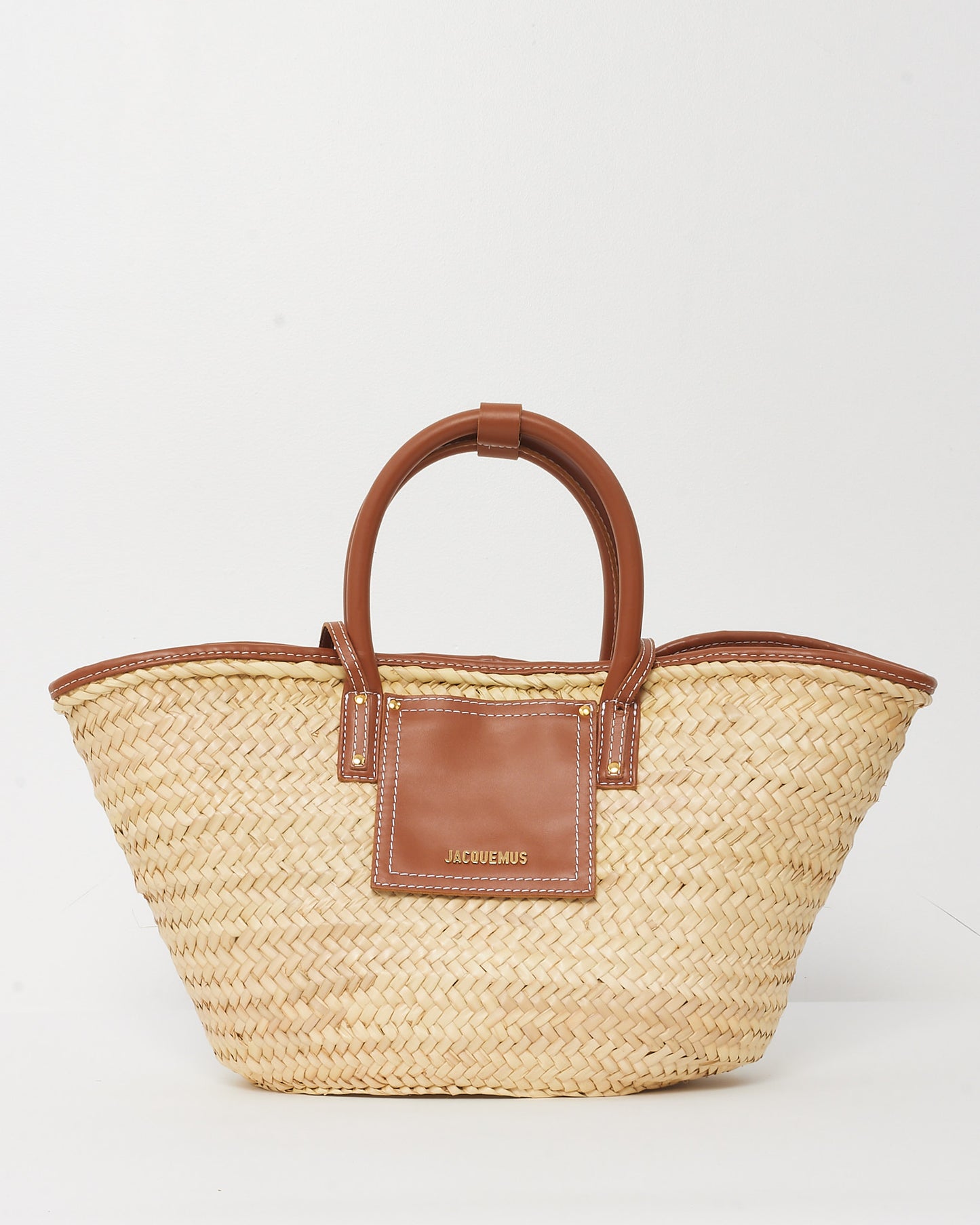 Jacquemus Light Brown Leather and Straw The Soli Basket Bag