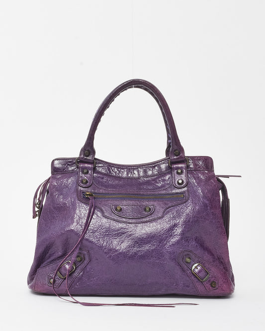 Balenciaga Violet Chevre Leather Classic Hardware Moto Step Bag