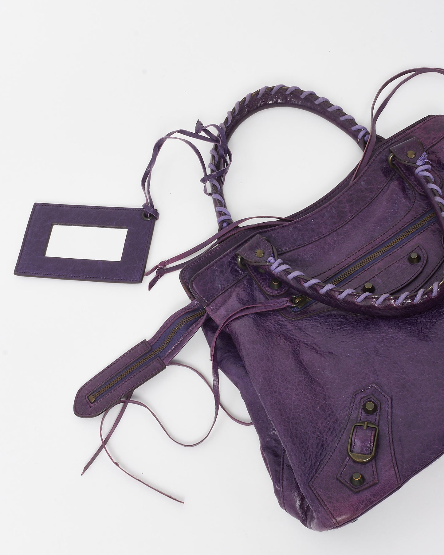 Balenciaga Violet Chevre Leather Classic Hardware Moto Step Bag