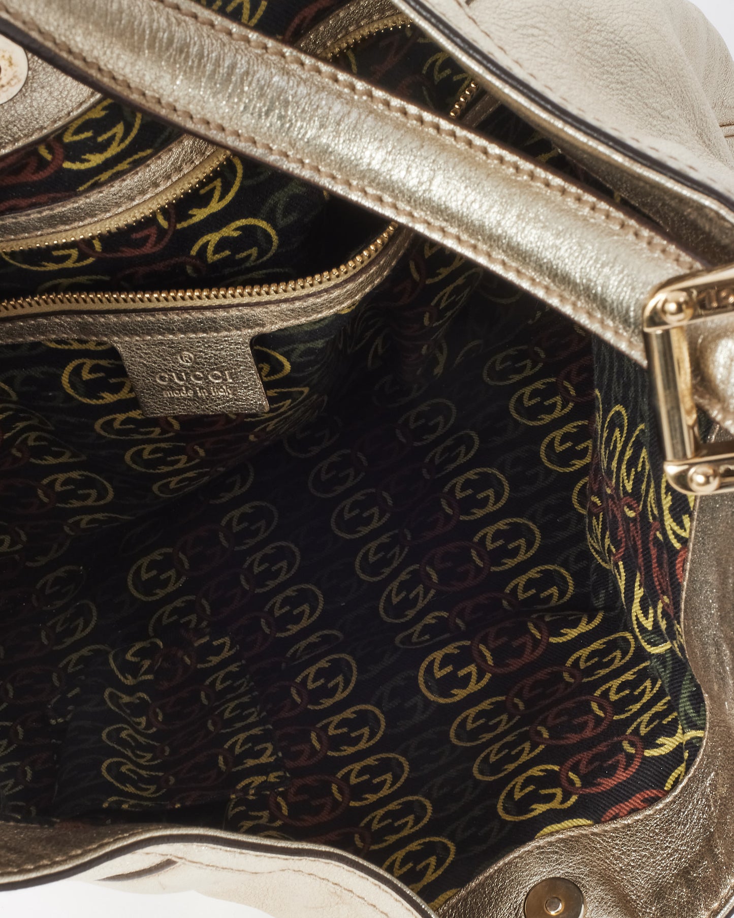 Gucci Metallic Gold Interlocking Medium G Britt Shoulder Bag