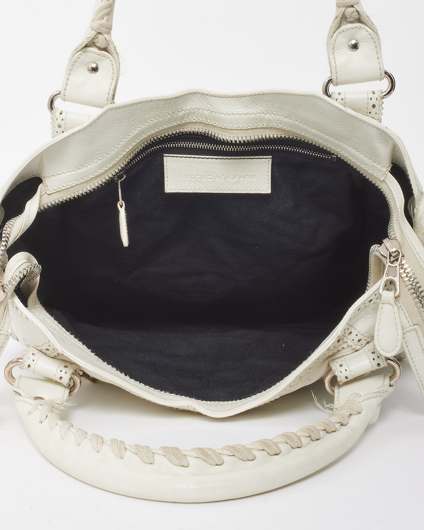 Balenciaga White Agneau Leather Giant Brogues Hardware City Bag with NO STRAP