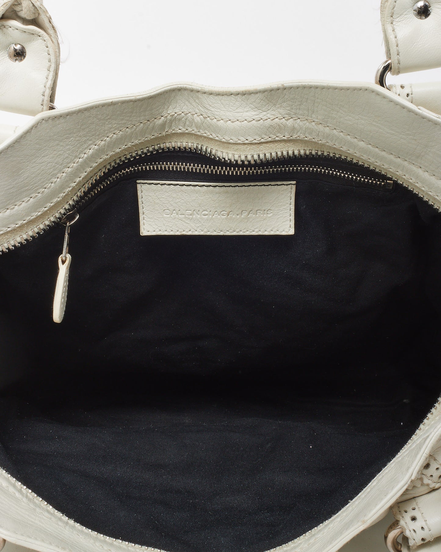 Balenciaga White Agneau Leather Giant Brogues Hardware City Bag with NO STRAP