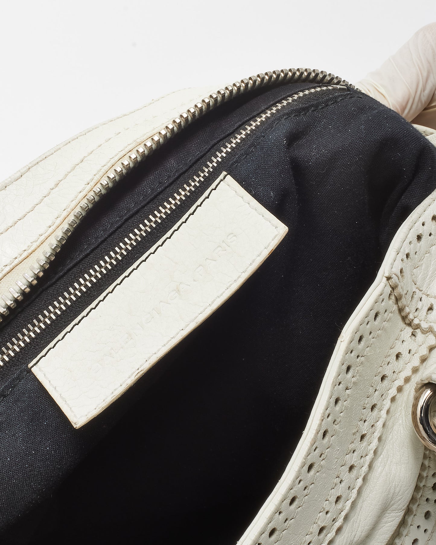 Balenciaga White Agneau Leather Giant Brogues Hardware City Bag with NO STRAP