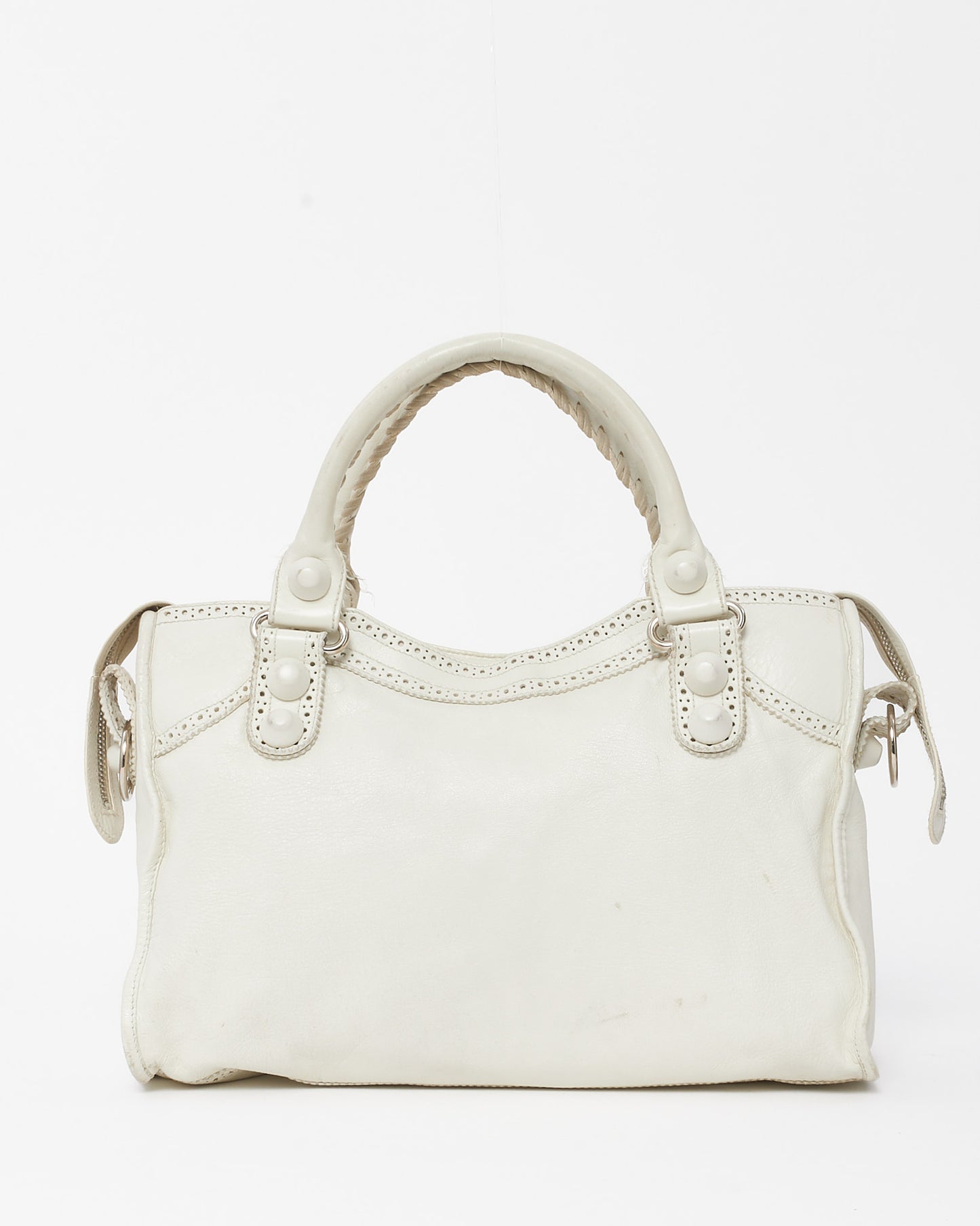 Balenciaga White Agneau Leather Giant Brogues Hardware City Bag with NO STRAP