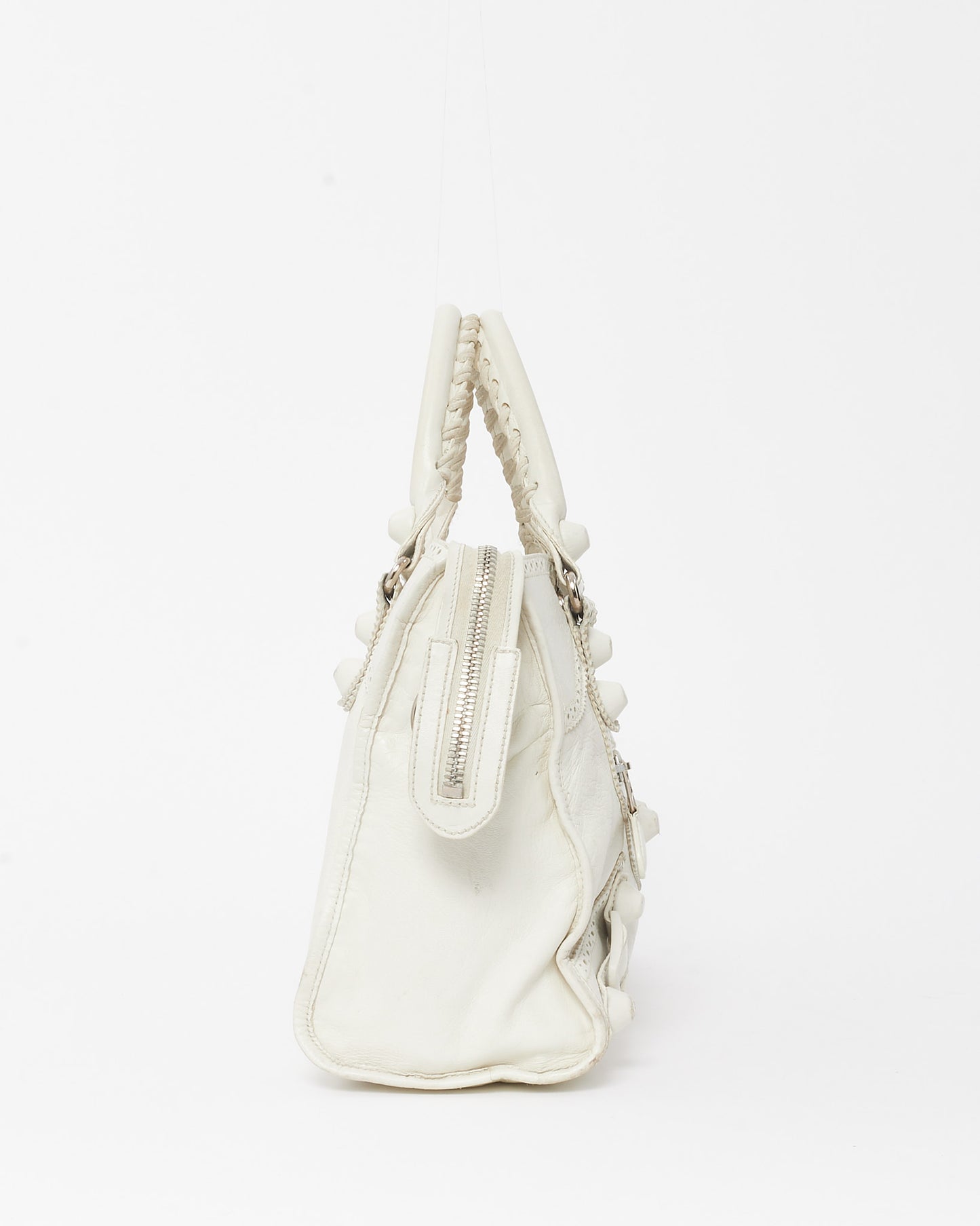 Balenciaga White Agneau Leather Giant Brogues Hardware City Bag with NO STRAP